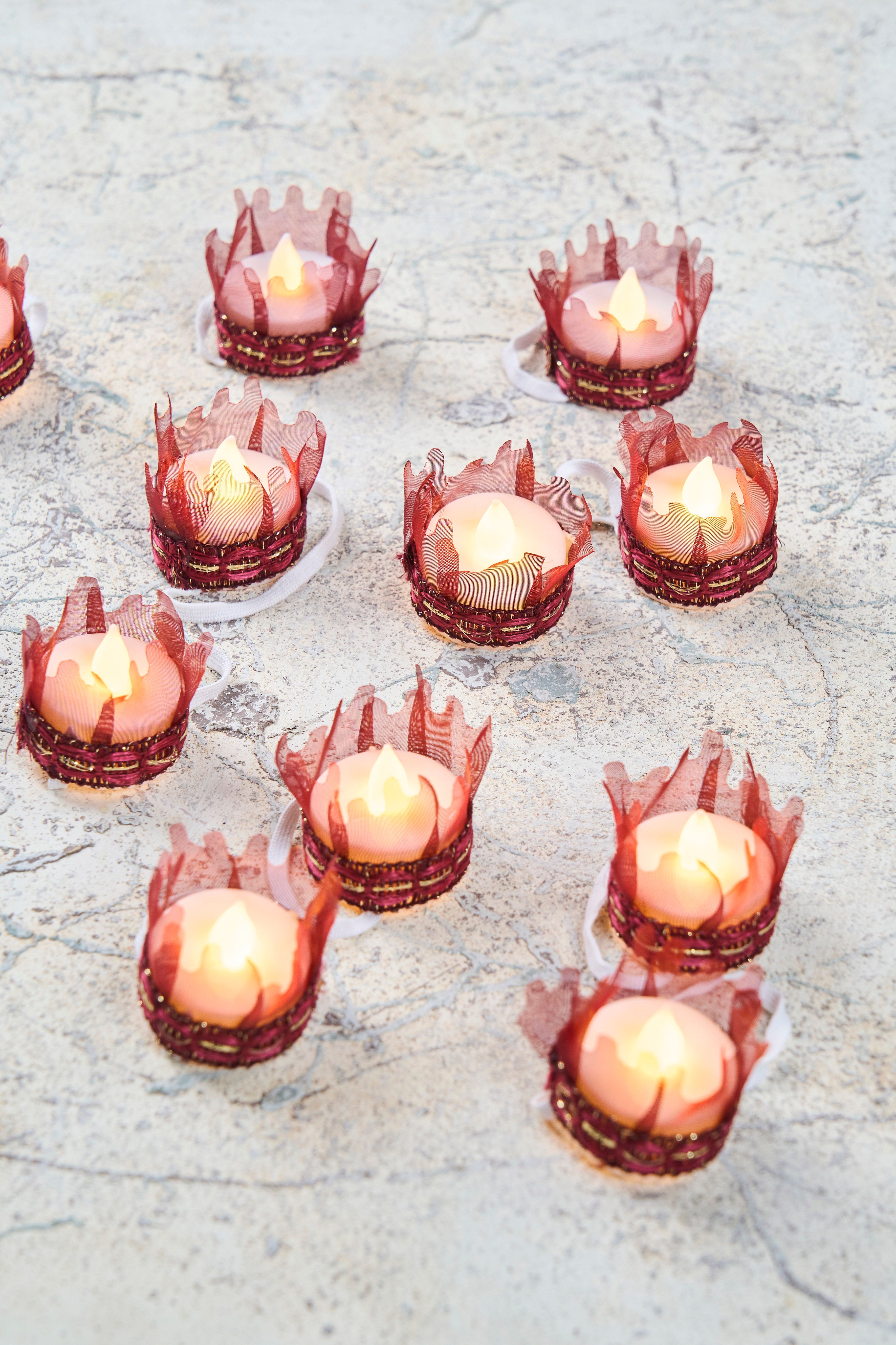 12 Adet Led Süslü Kına Mumu - BORDO