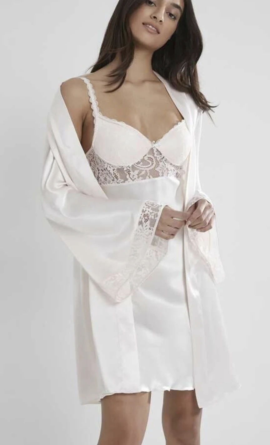 4090 Saten 2'Li Gecelik & Sabahlık - Çeyizlik Fantazi Sabahlık - SINIRLI STOK - İNCİ