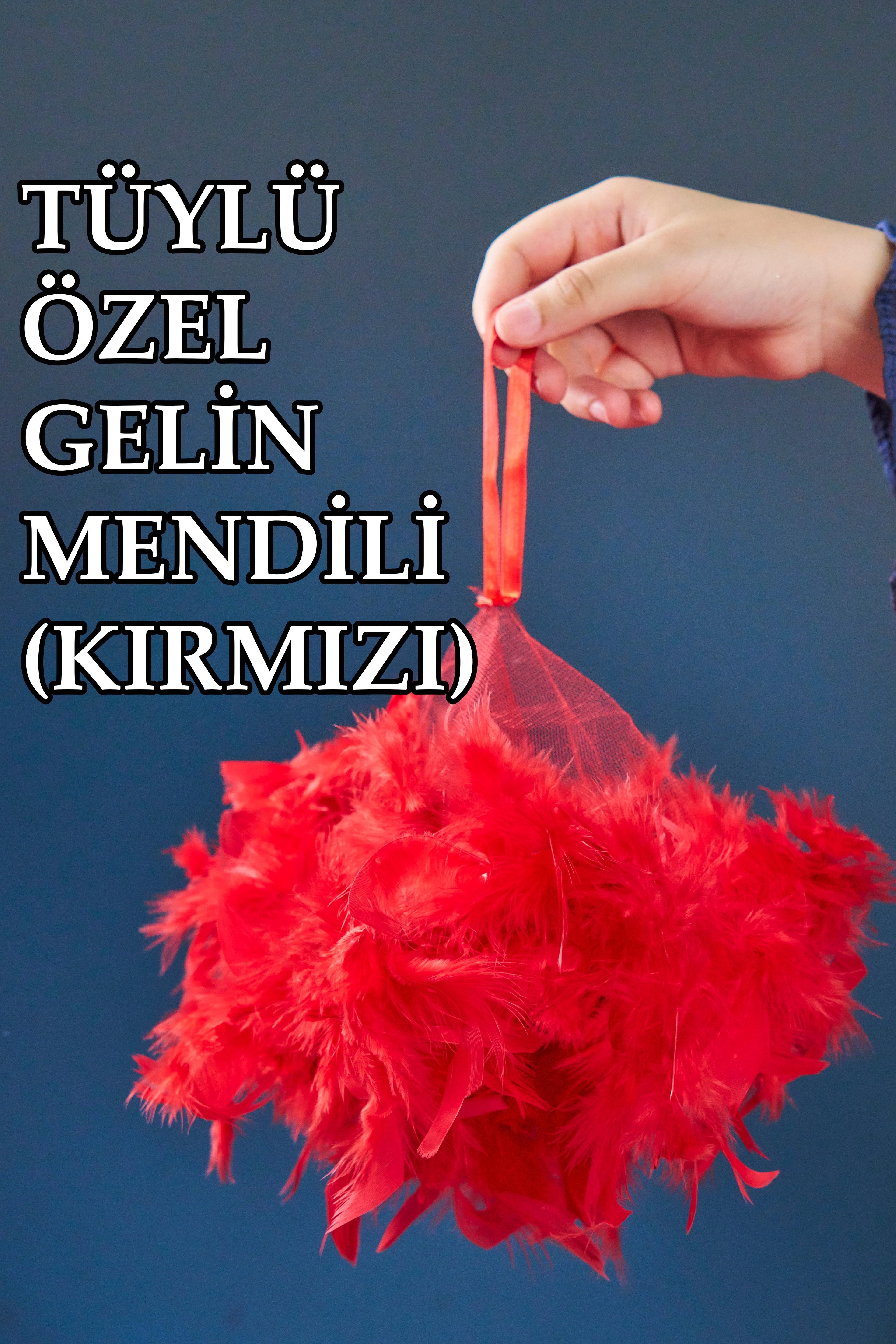 Otriş Tüylü Özel Gelin Mendili (1 Adet) 30 cm - KIRMIZI