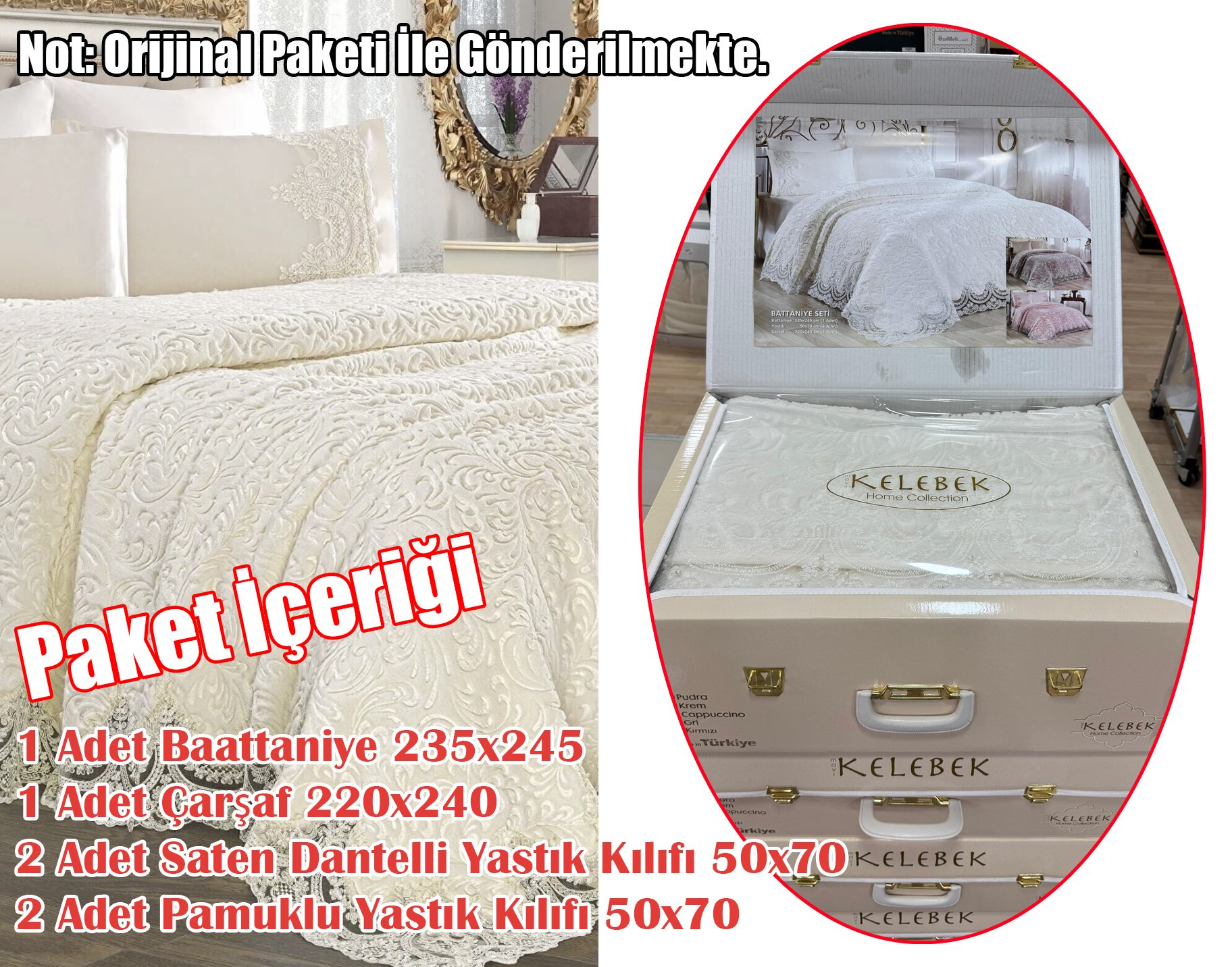 Fransız Güpürlü Battaniye Yatak Örtüsü - Çeyizlik Battaniye Seti - 6 Parça