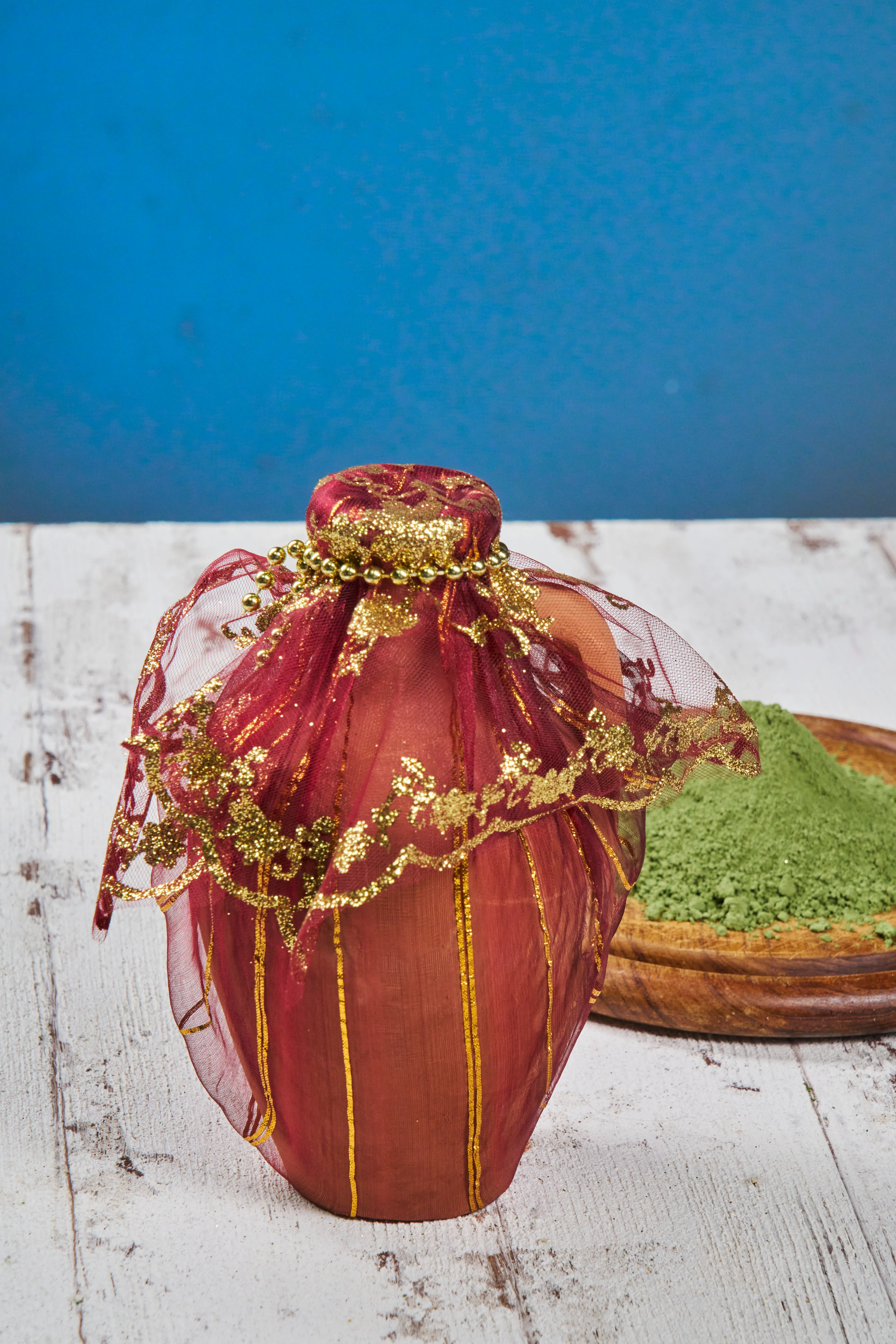 Süslü Kına Testisi (22x13 cm) - BORDO