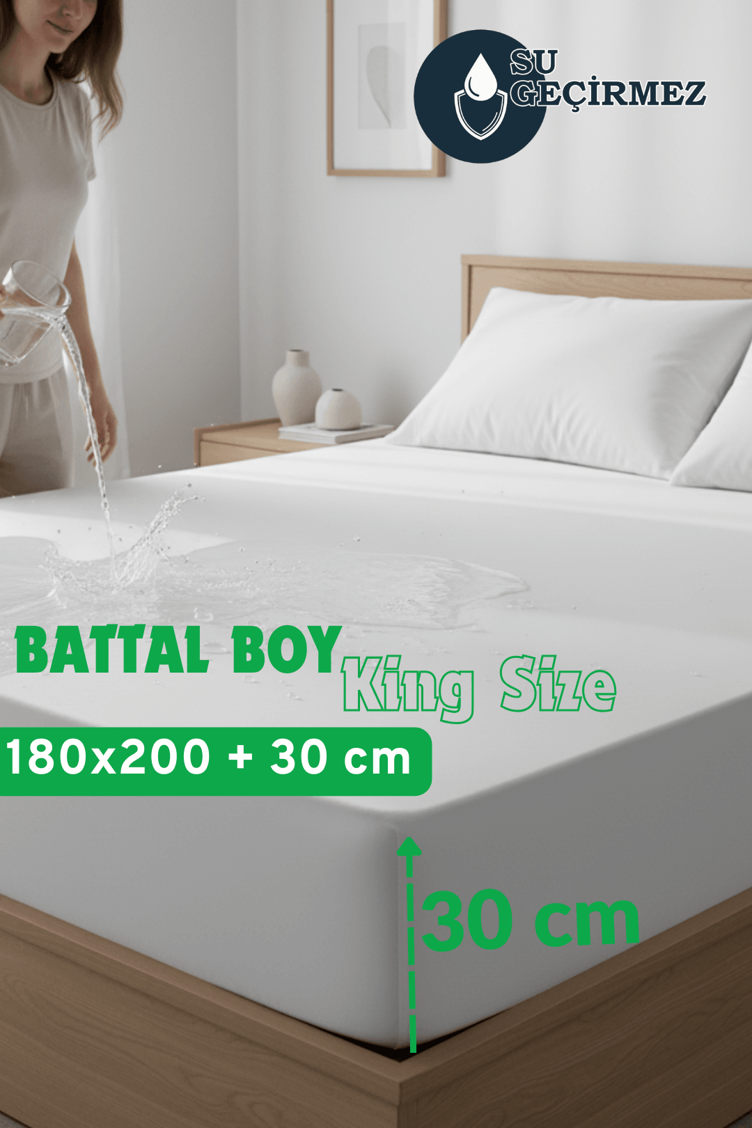 Sıvı Geçirmez Fitted Alez - Beyaz - Battal Boy