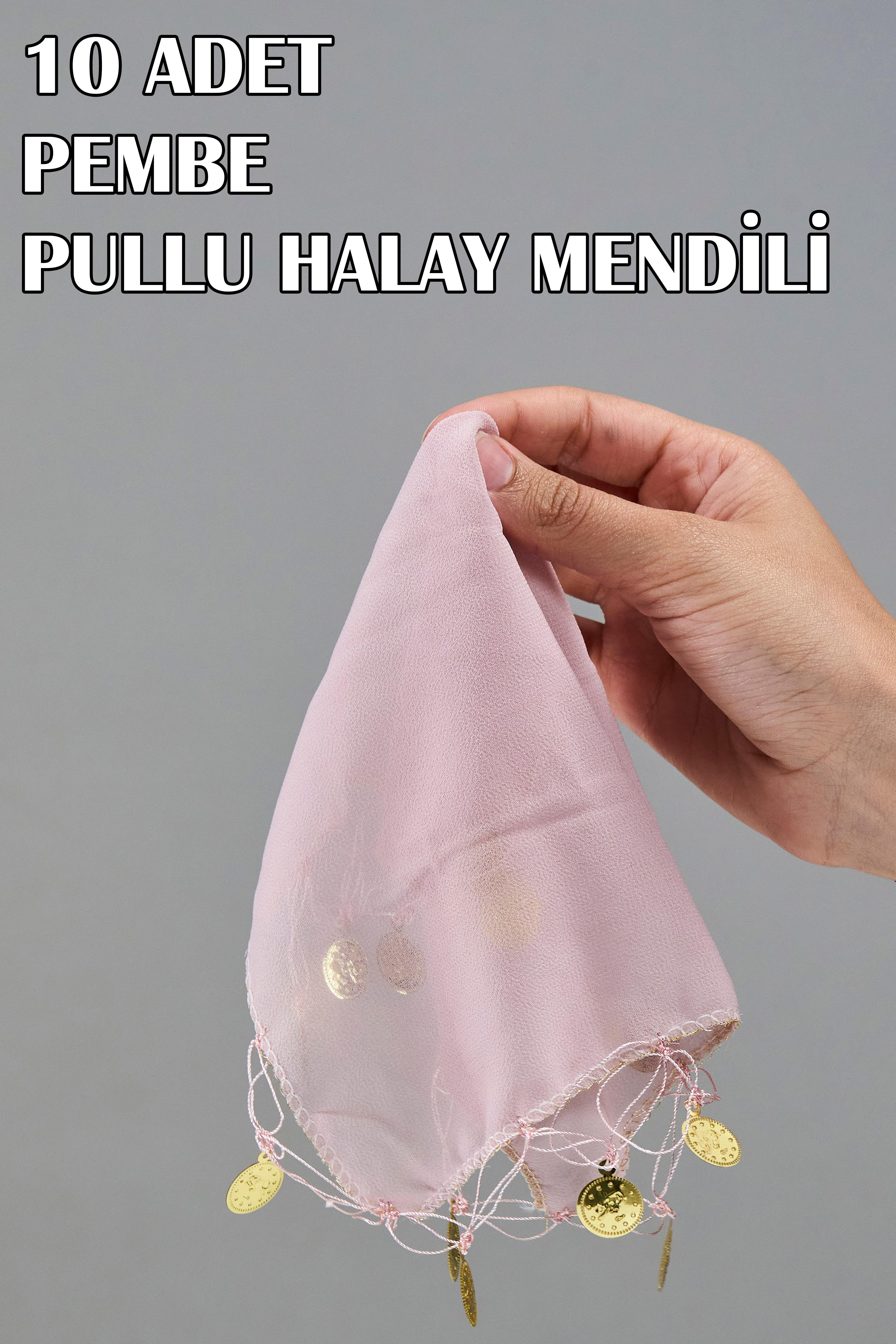 10 Adet Pullu Şifon Halay Mendili - PEMBE