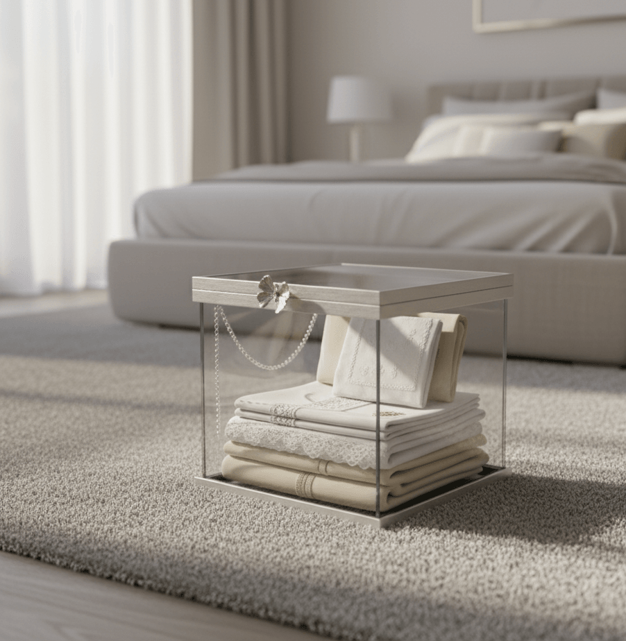 Menteşeli Kare Cam Sandık (Kelebek Kulp Detaylı) 25x25x25 cm - GÜMÜŞ