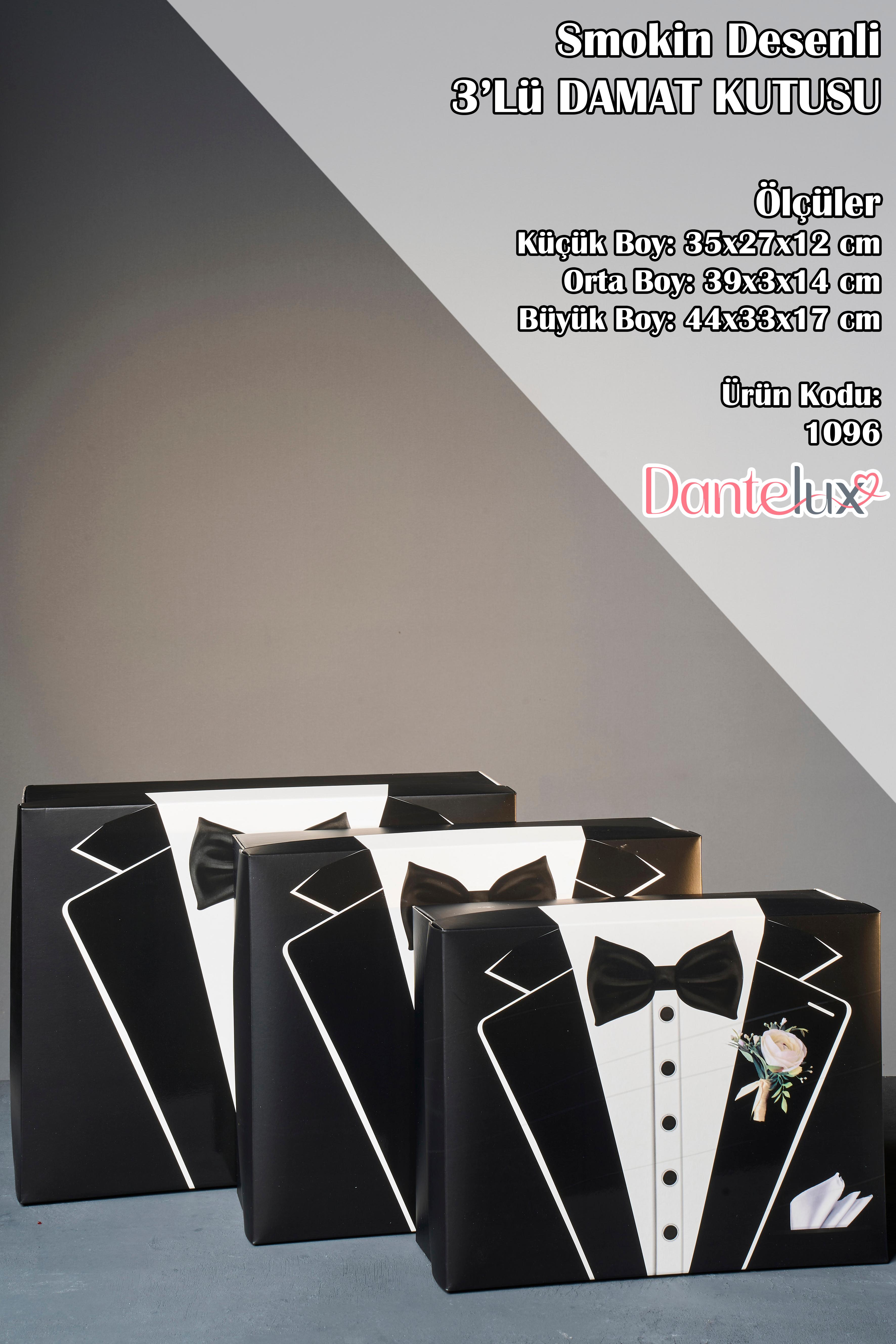 Smokin Desenli 3'Lü Damat Kutusu - 3'Lü Set
