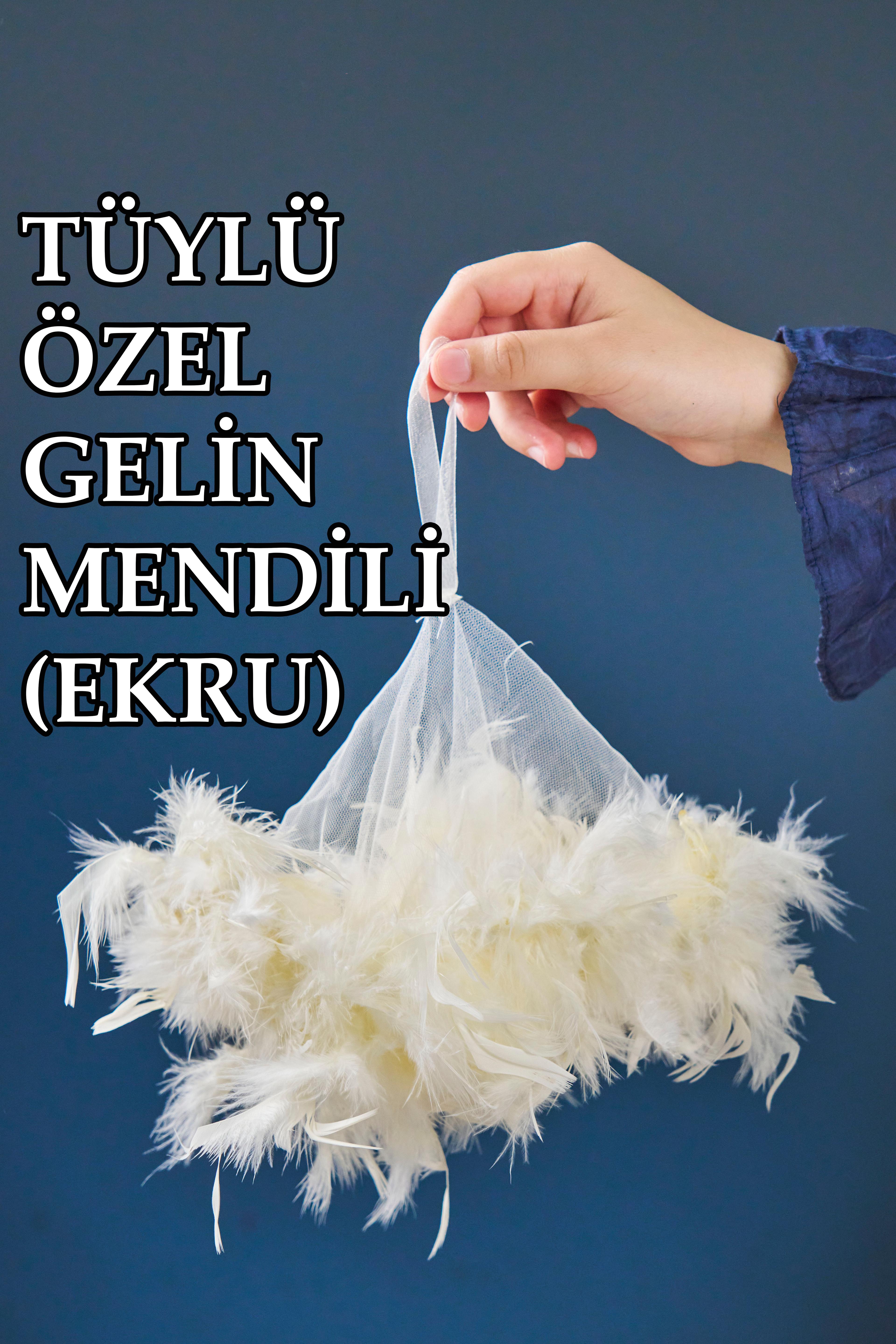 Otriş Tüylü Özel Gelin Mendili (1 Adet) 30 cm - KREM
