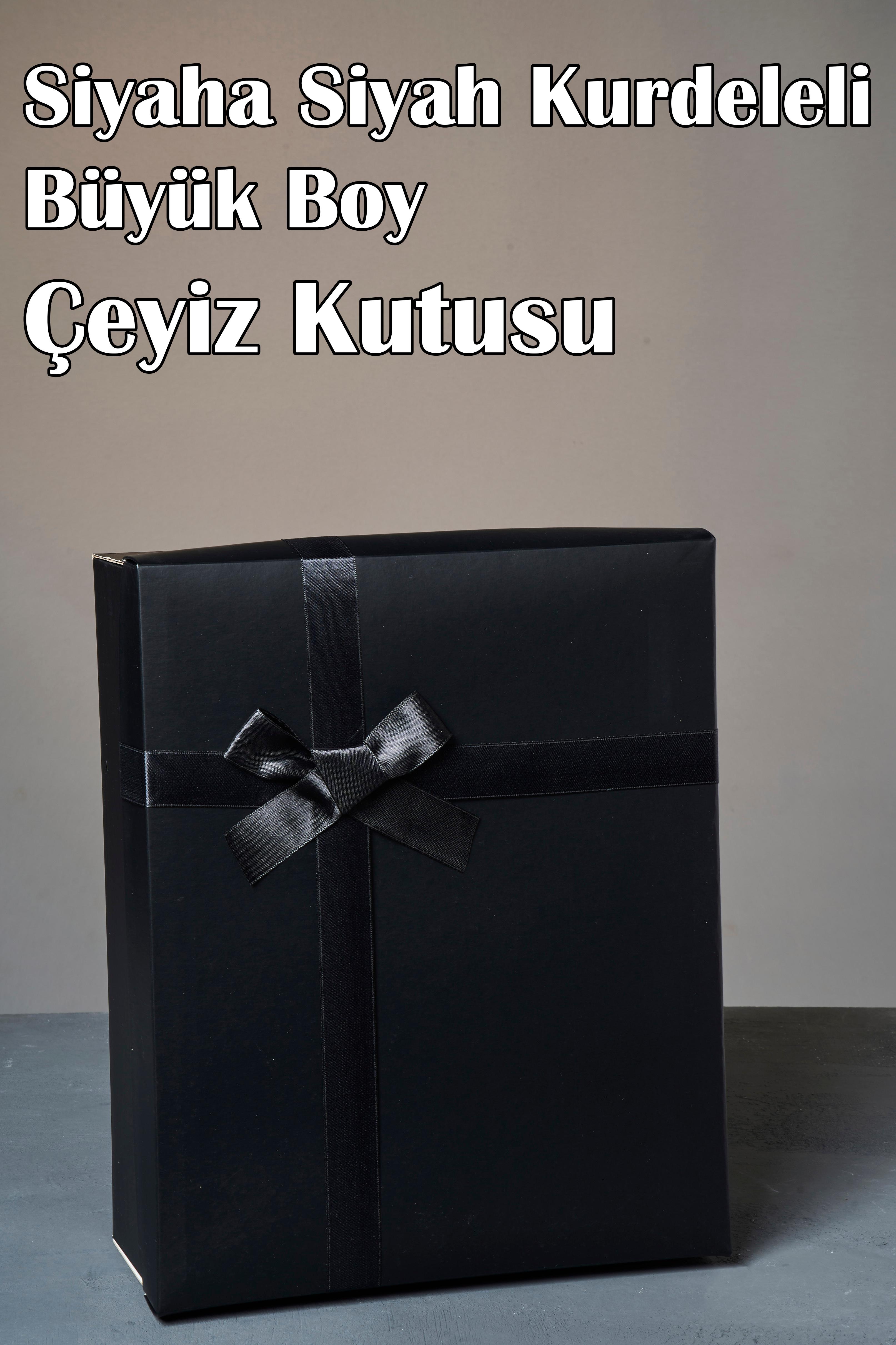 Siyaha Siyah Kurdeleli 3'Lü Damat Kutusu - Büyük Boy