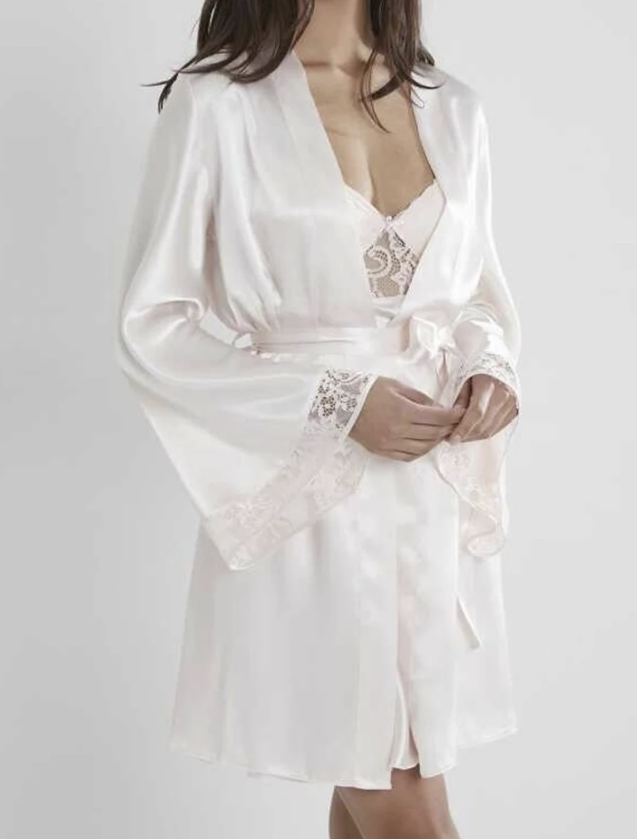 4090 Saten 2'Li Gecelik & Sabahlık - Çeyizlik Fantazi Sabahlık - SINIRLI STOK - İNCİ