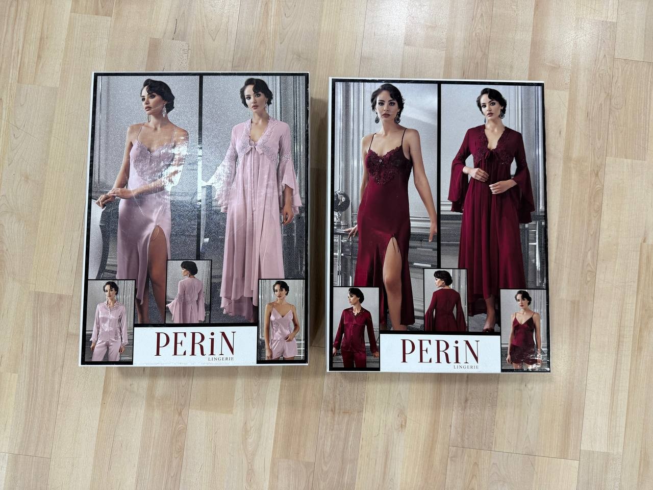 9500 Saten Gecelik Seti (6'Lı Set) - BORDO