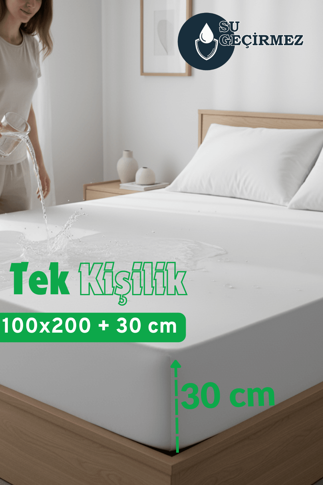 Sıvı Geçirmez Fitted Alez - Beyaz - Tek Kişilik