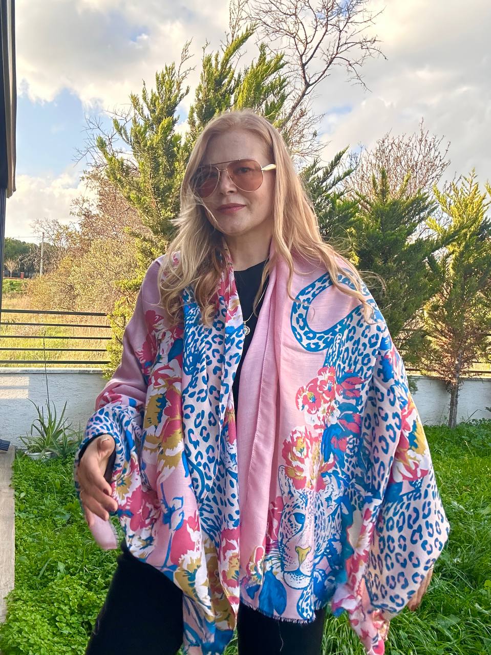 Renkli Desenli Lüks Pamuklu Kumaş Şal 180 cm. x 85 cm.