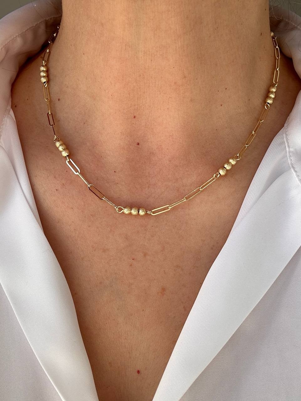 Vip Çelik Gold Renk Topçuk Detaylı Antialerjik Zincir Kolye Uzunluk 40 cm. 45 cm.