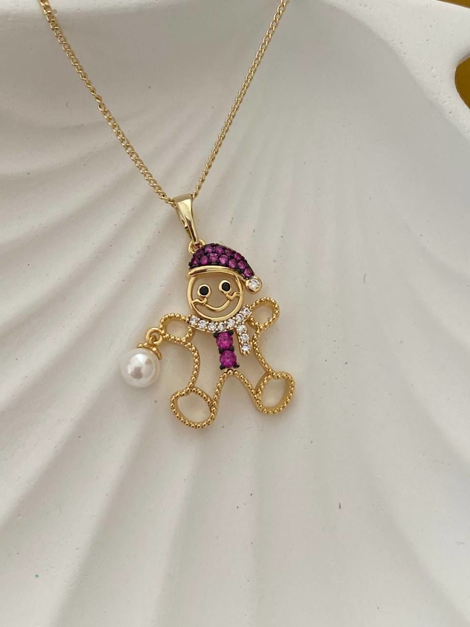 Vip Çelik  Gold Renk Zirkon Renkli Taş Cam İnci Detaylı Palyaço Kolye Uzunluk 43 cm. Uç Uzunluk 3 cm
