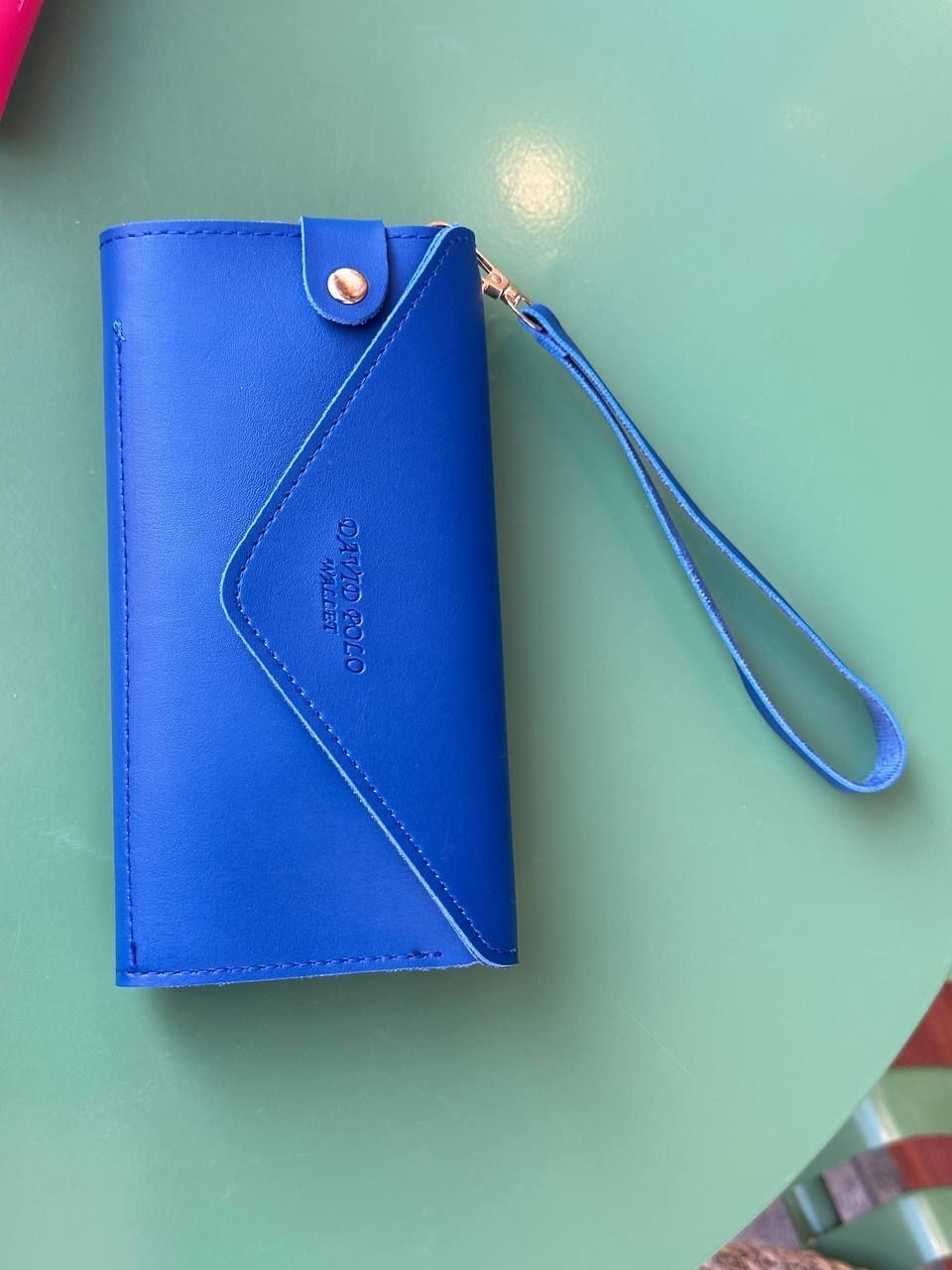 Suni Deri Koyu Mavi Renk Telefon Cepli Çanta / Cüzdan Uzunluk 19 cm. Genişlik 10 cm.