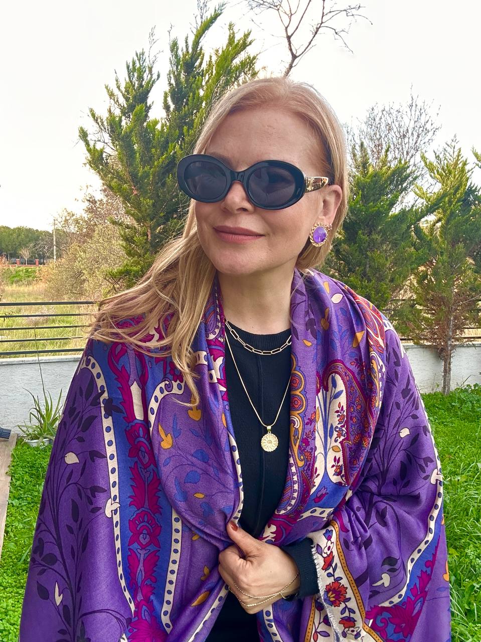 Renkli Desenli Lüks Pamuklu Kumaş Şal 180 cm. x 85 cm.