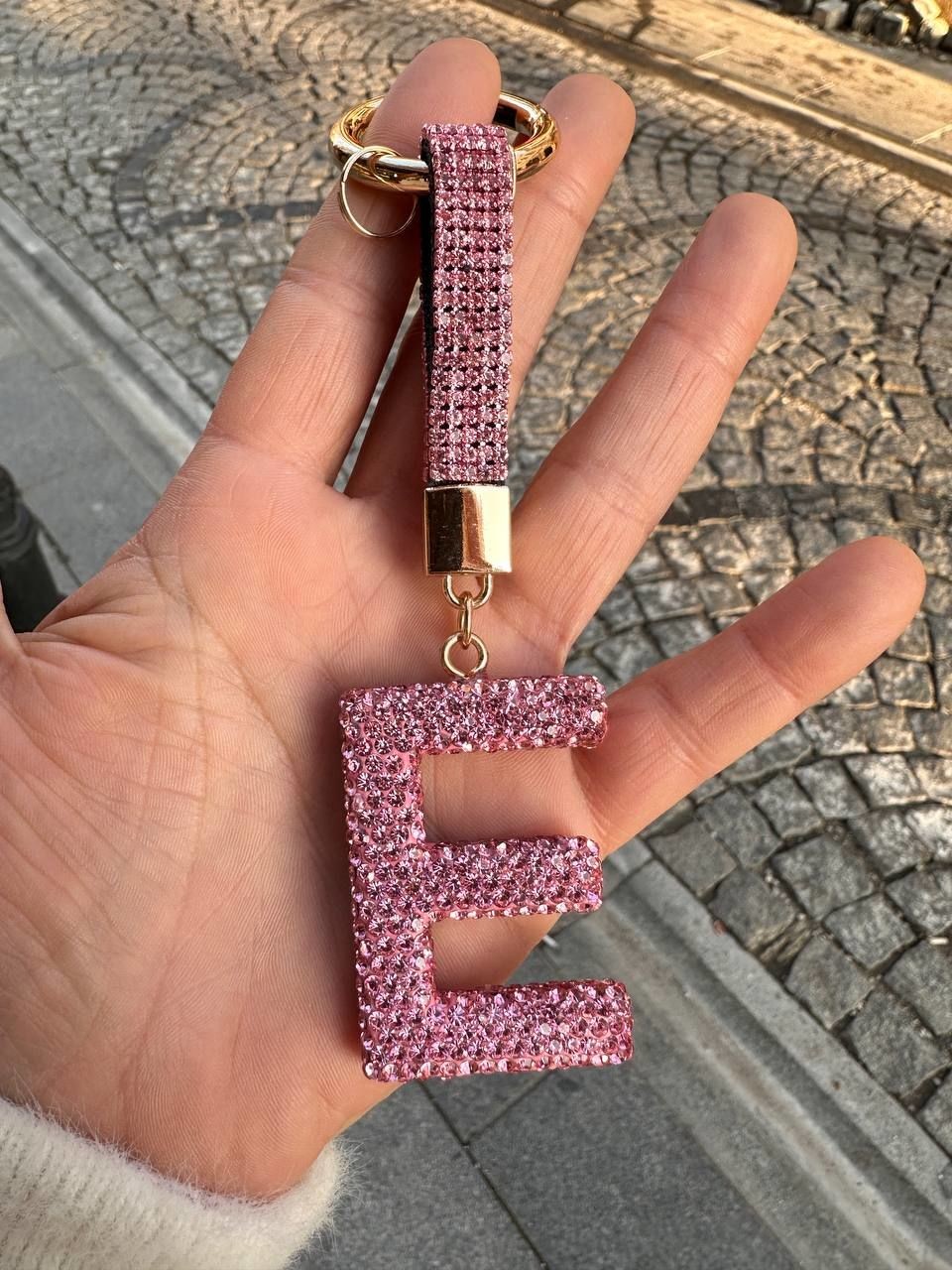 Kristal Taşlı Harfli  Anahtarlık ve Çanta Aksesuarı ( E )