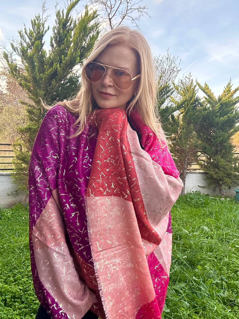 Renkli Desenli Lüks Pamuklu Kumaş Şal 180 cm. x 85 cm.