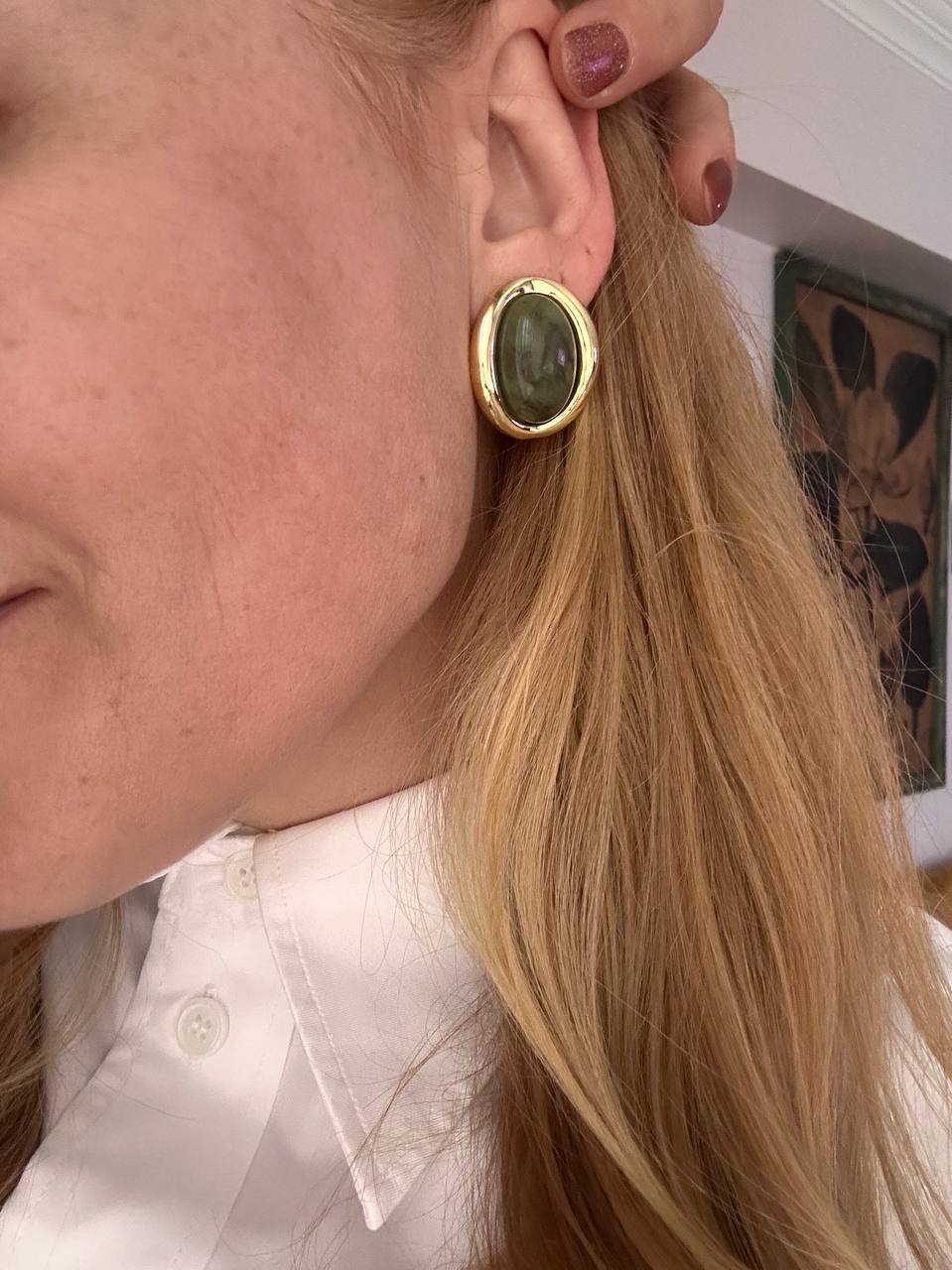 Vip Çelik Gold Renk Haki Renk Taşlı Lazer Kesim Premium Seri Antialerjik Küpe En Boy 2,5 cm.