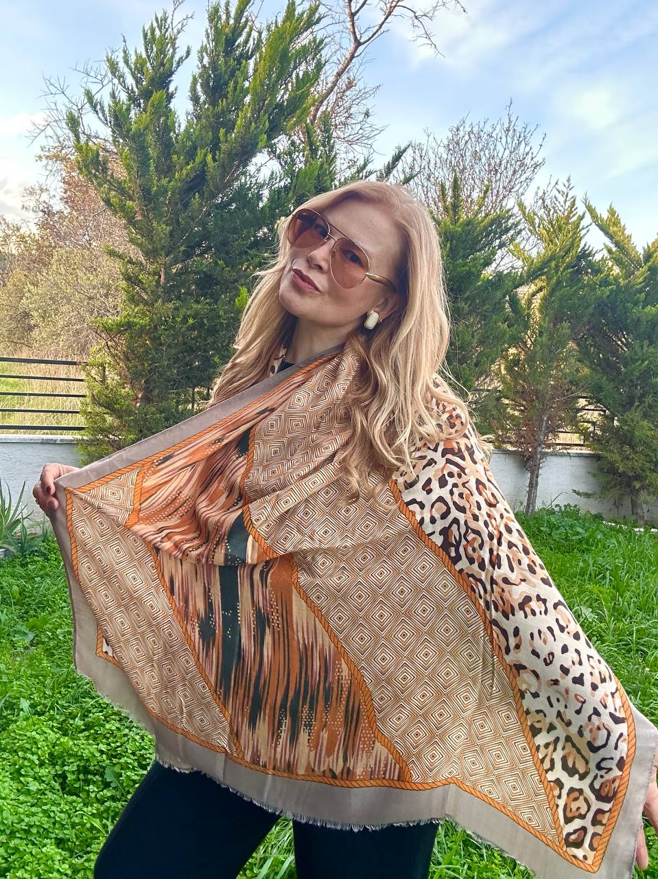 Renkli Desenli Lüks Pamuklu Kumaş Şal 180 cm. x 85 cm.