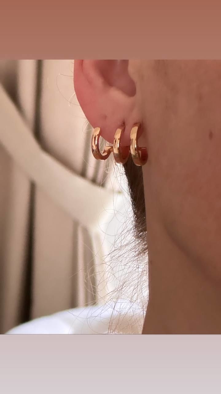 Vip Çelik Gold Renk 3 Sıralı Antialerjik Küpe Genişlik 1,8 cm.