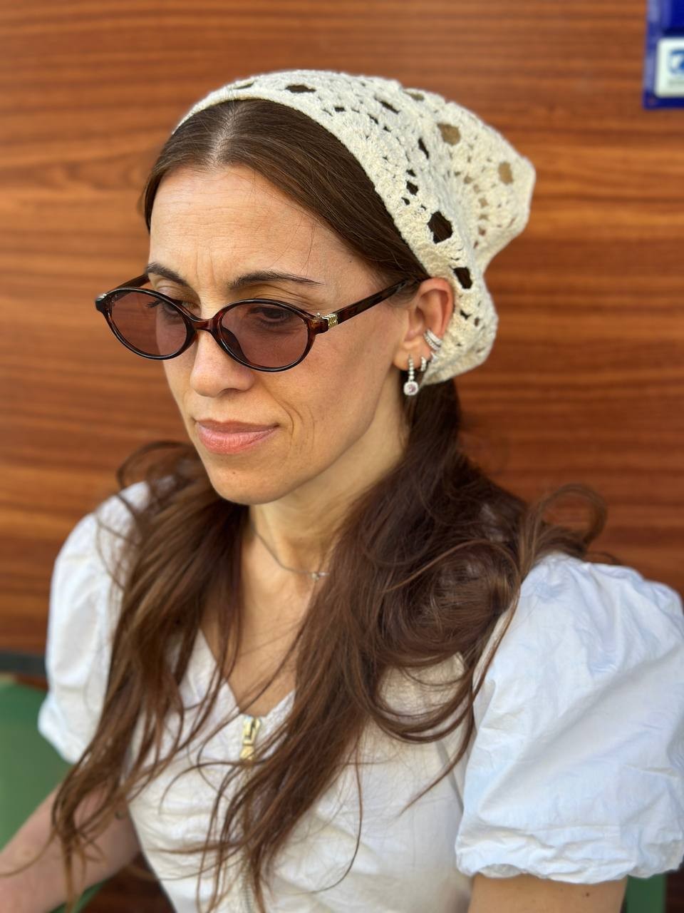 Krem Rengi Örgü Bandana