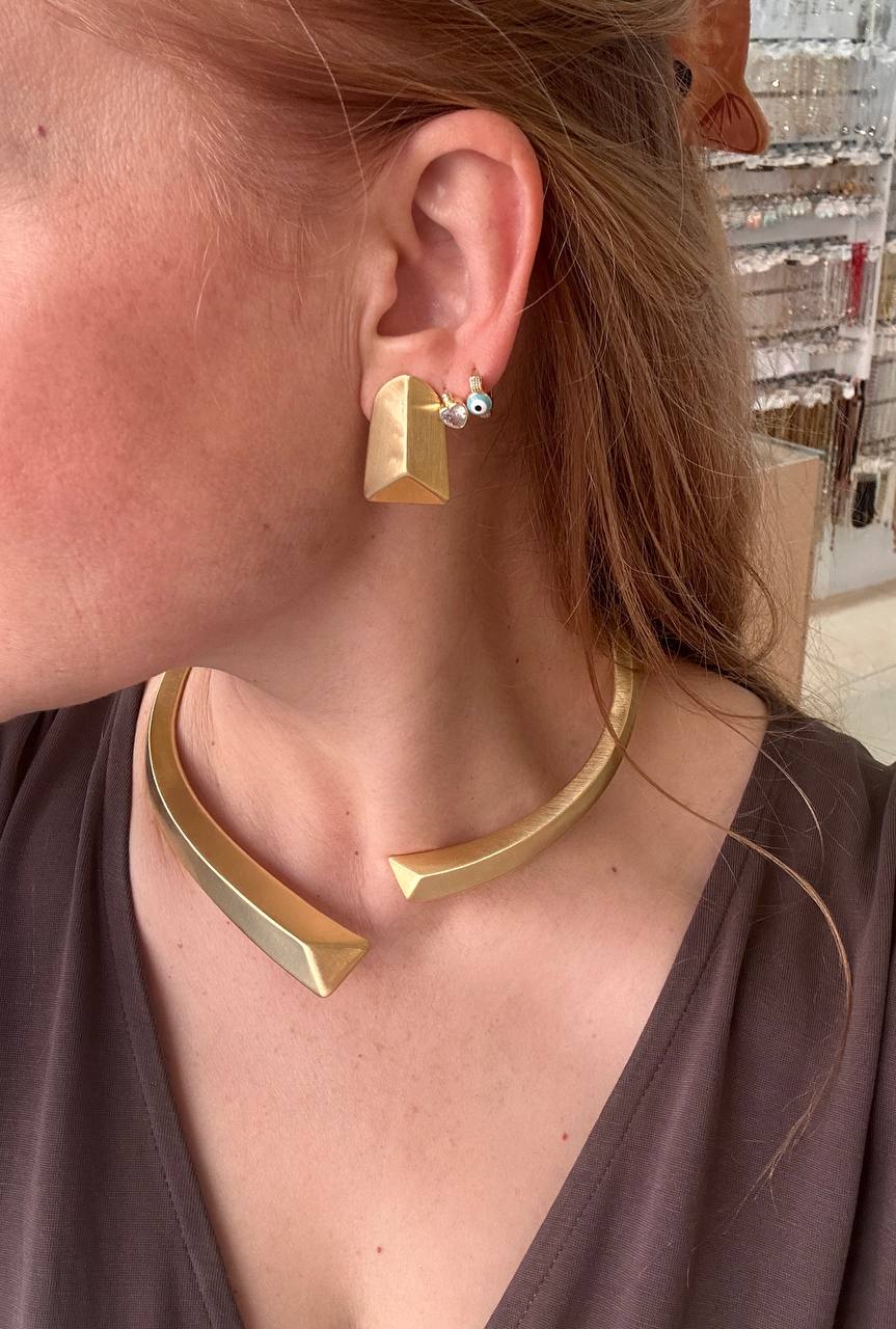 Vip Çelik Gold Renk Premium Seri Lazer Kesim Kolye Küpe Set Takım Takım