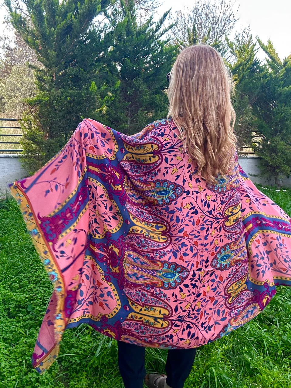 Renkli Desenli Lüks Pamuklu Kumaş Şal 180 cm. x 85 cm.