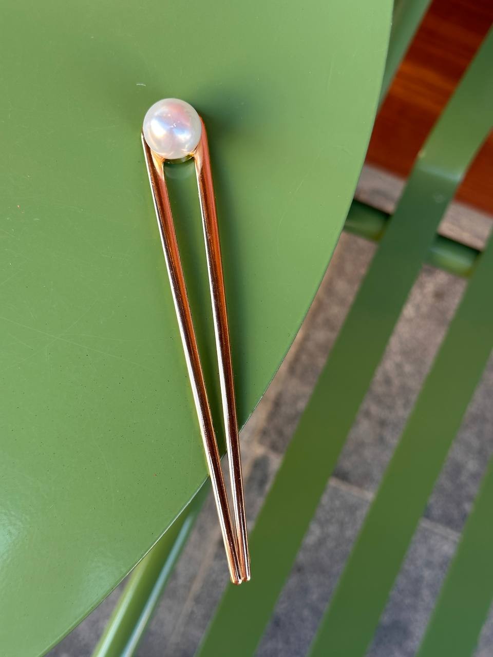 Metal Gold Renk İnci Detaylı Topuz Tokası Uzunluk 15 cm.