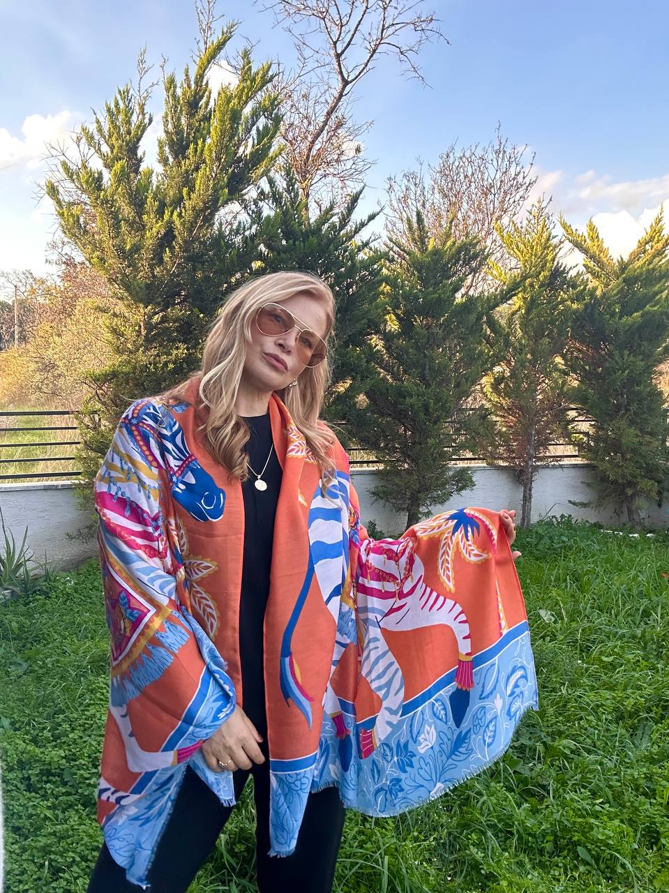 Renkli Desenli Lüks Pamuklu Kumaş Şal 180 cm. x 85 cm.