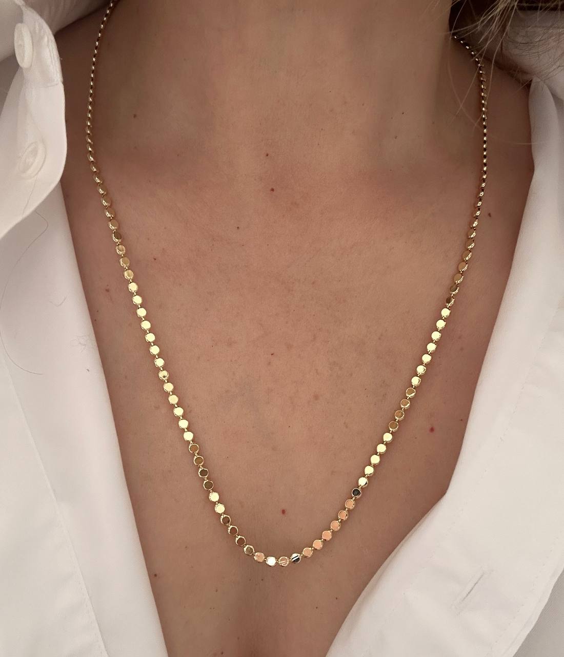 Çelik Gold Renk Lazer Kesim Ezme Top Zincir  Kolye Uzunluk 60 cm. Kalınlık 3 mm.