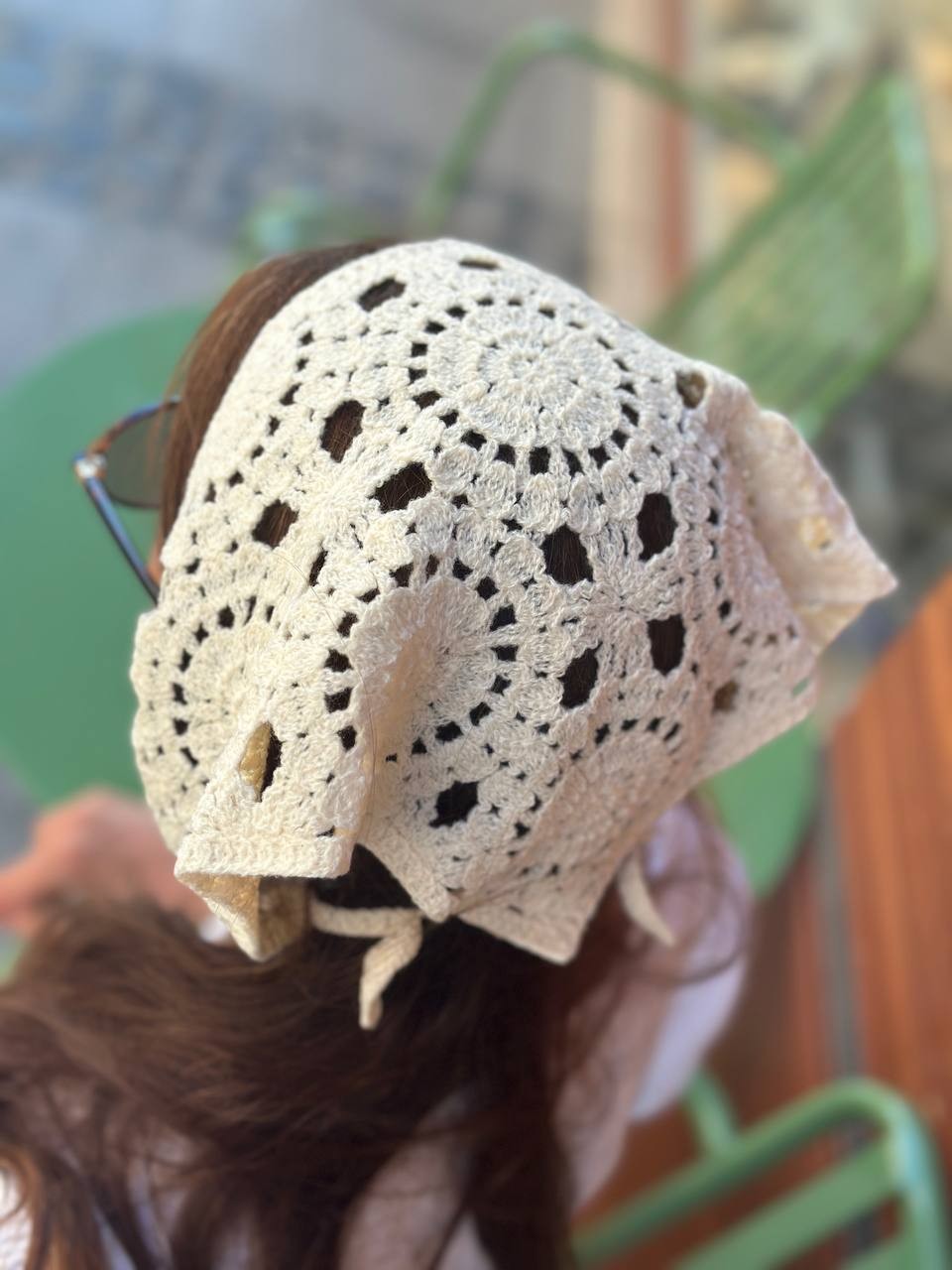 Krem Rengi Örgü Bandana