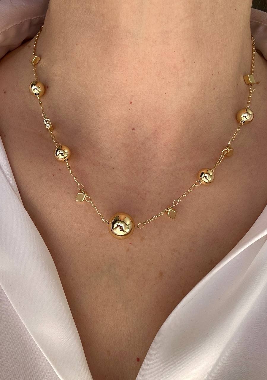 Vip Çelik Gold Renk Antialerjik Top Detaylı Zincir Kolye Uzunluk 45 cm. 50 cm.