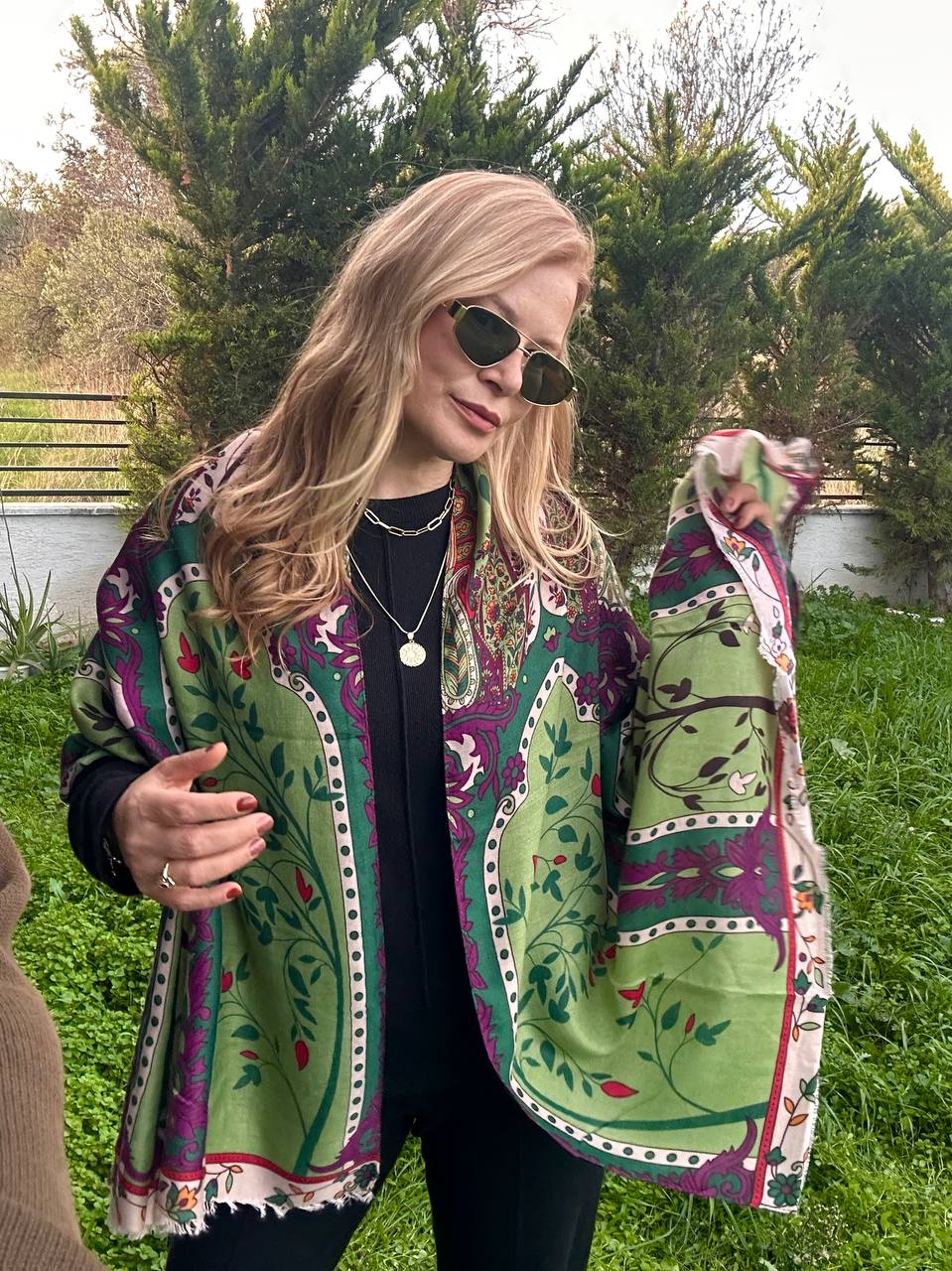 Renkli Desenli Lüks Pamuklu Kumaş Şal 180 cm. x 85 cm.