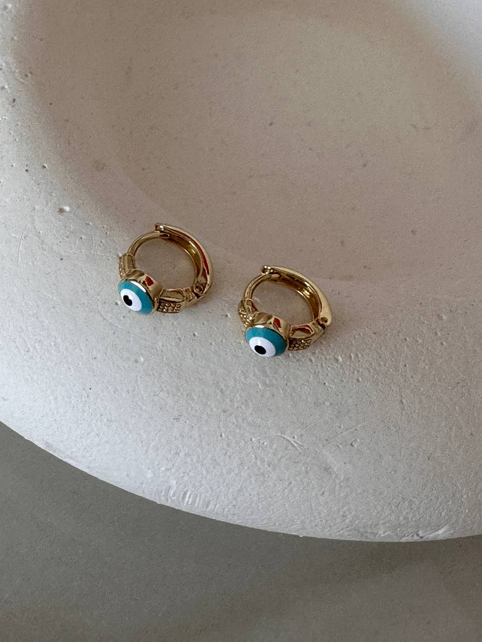 Vip Çelik Gold Renk Göz Boncuk Figürlü Antialerjik Halka Küpe / Çocuk Halka Küpe Genişlik 9 mm.