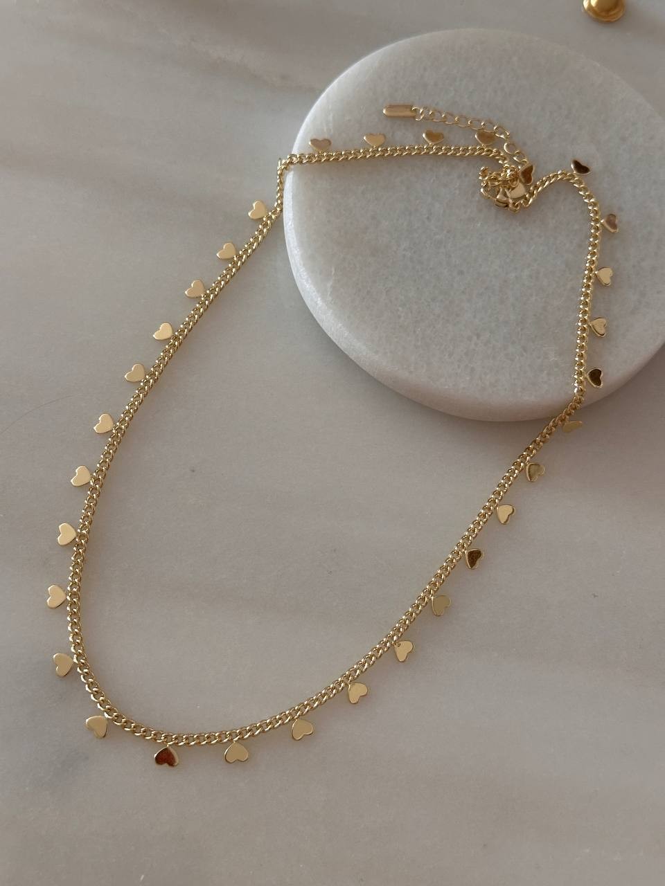 Vip Çelik Gold Renk Lazer Kesim Kalp Figürlü Pul Kolye Uzunluk 45 cm. 50 cm.