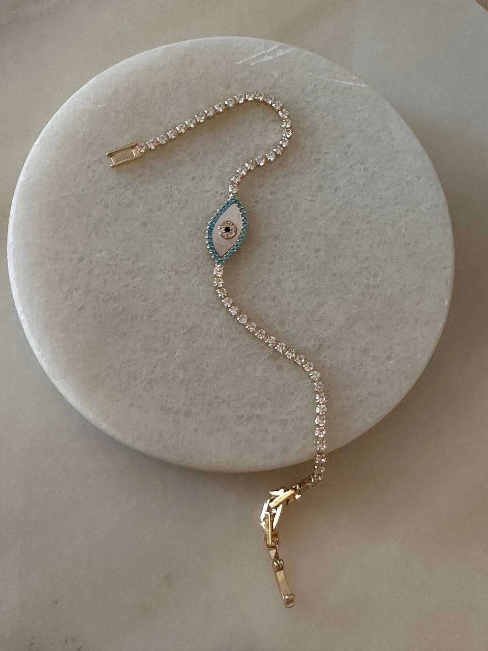 Vip Seri Gold Renk Zirkon Taşlı Göz Figürlü Rodyum Kaplama Su Yolu Bileklik Uzunluk 16 cm. Ek Klipsle 17 cm.