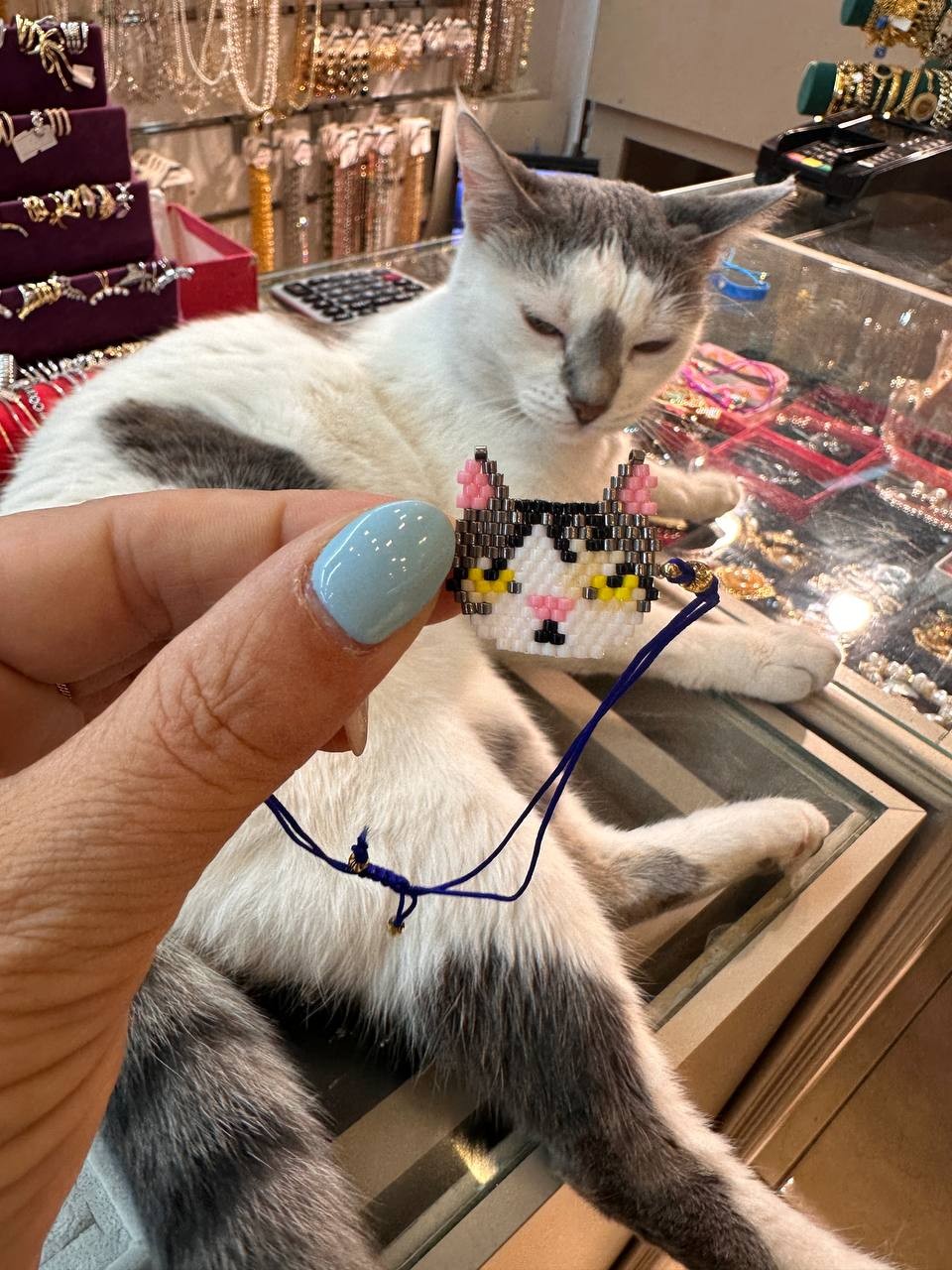 Orijinal El İşçiliği Renkli Boncuklu Kedi Figürlü Miyuki Bileklik