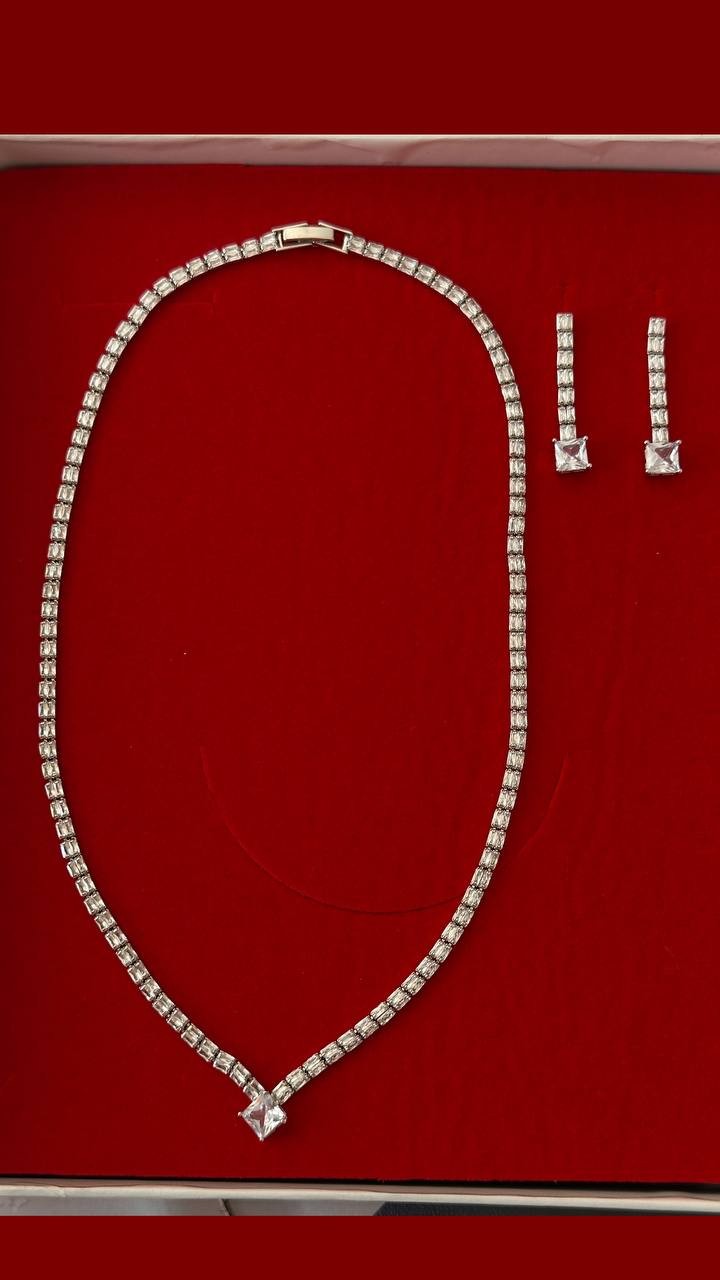 Vip Çelik Gümüş Renk Zirkon Taşlı Premium Seri Su Yolu Set Takım Uzunluk 45 cm.