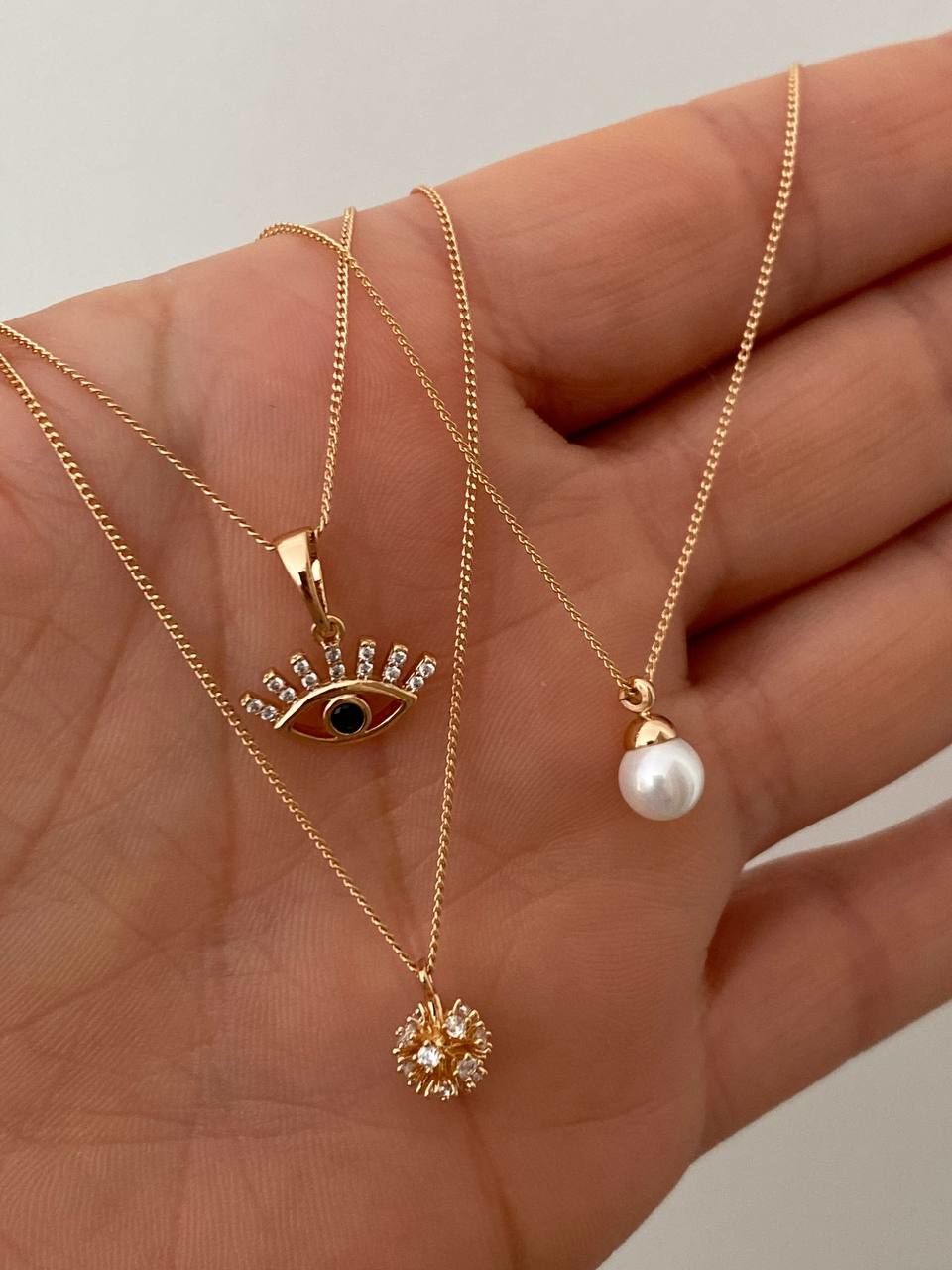 Vip Çelik Gold Renk Zirkon Taş Antialerjik Göz Figürlü Kolye Uzunluk 43 cm. Göz Genişlik 1 cm.