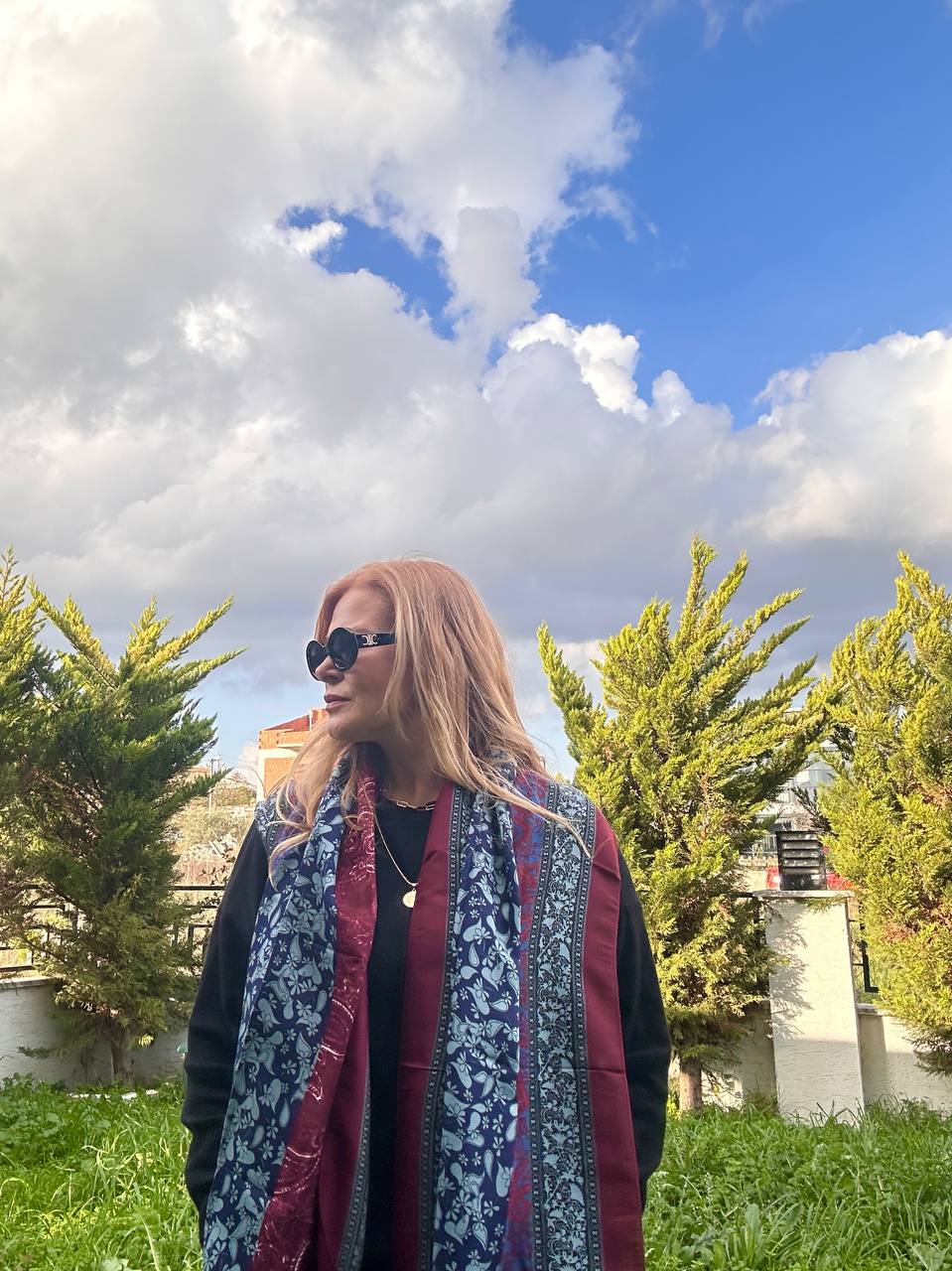 Renkli Desenli Lüks Pamuklu Kumaş Şal 180 cm. x 85 cm.