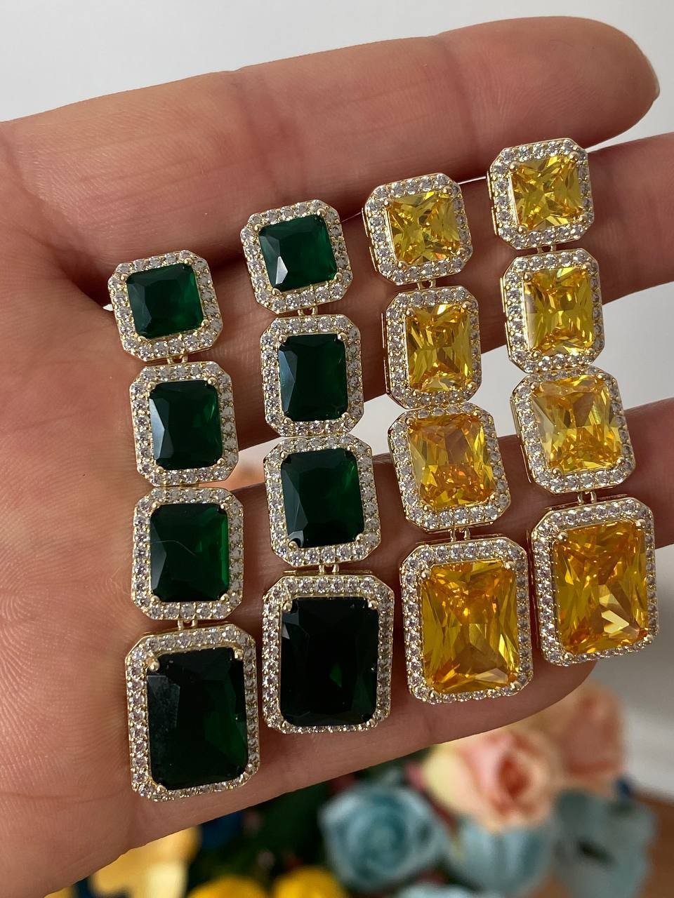 Vip Çelik Gold Renk Zirkon Sarı Baget Taşlı Özel Seri Antialerjik Küpe Uzunluk 5 cm.