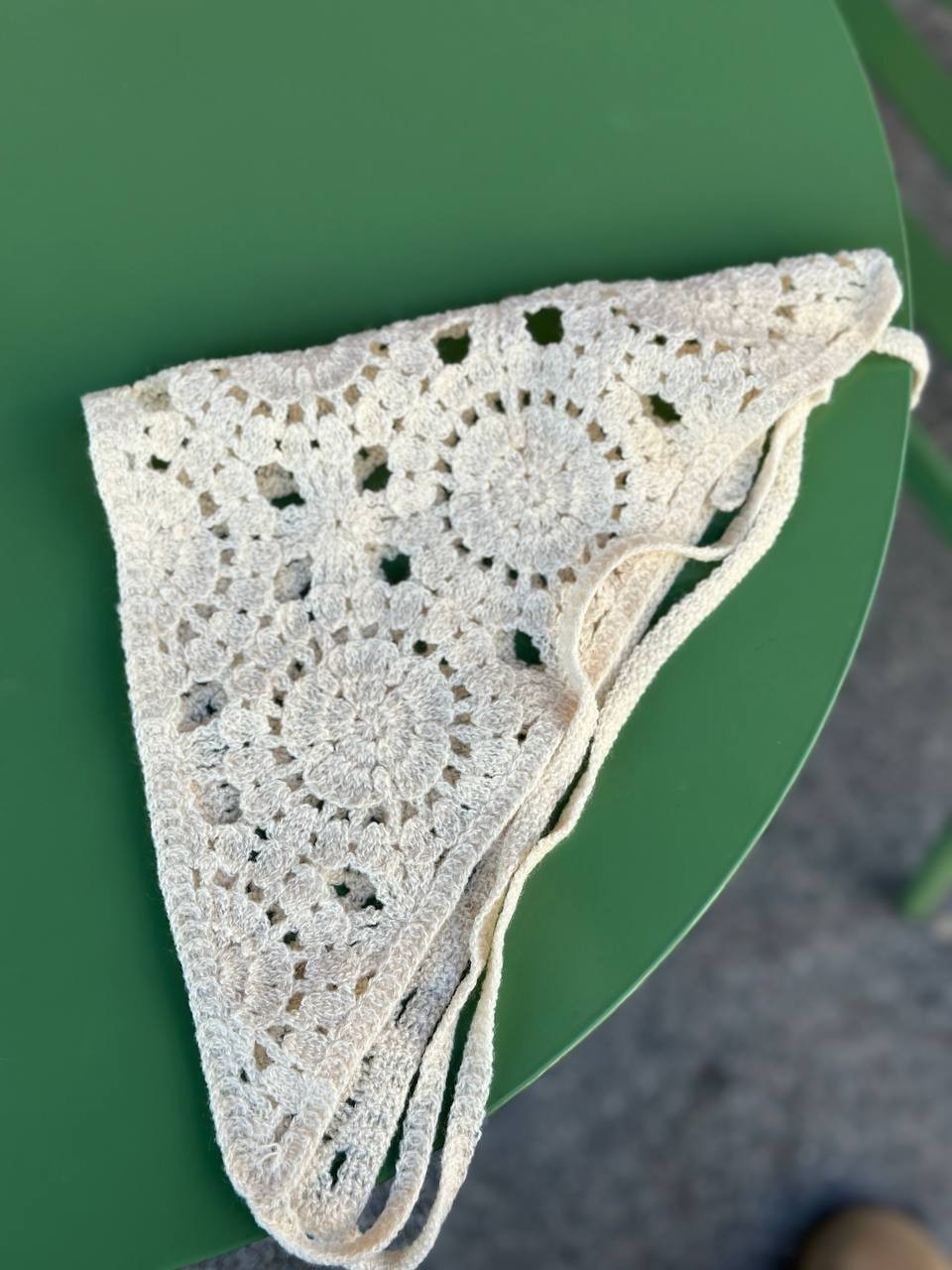 Krem Rengi Örgü Bandana