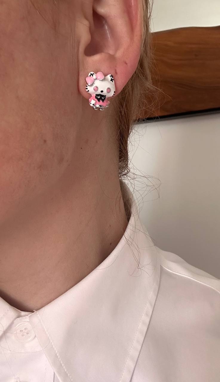 Vip Seri 925 K Gümüş Kaplama Renkli Mineli Hello Kitty Küpe En Boy 1,5 cm.