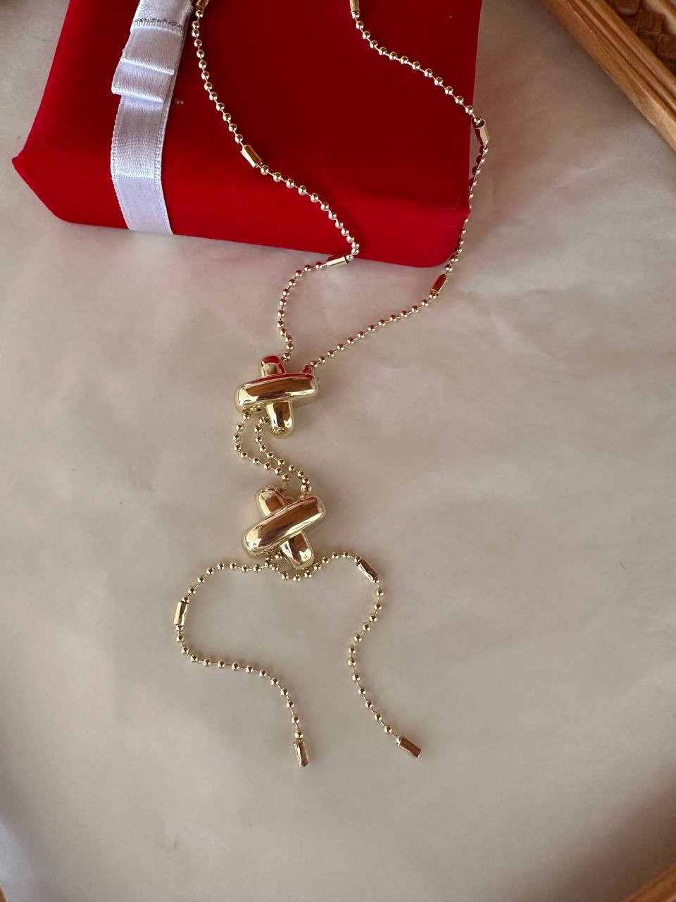 Vip Çelik Gold Renk Topçuk Zincir Detaylı Tasarım Kolye Uzunluk 55 cm.