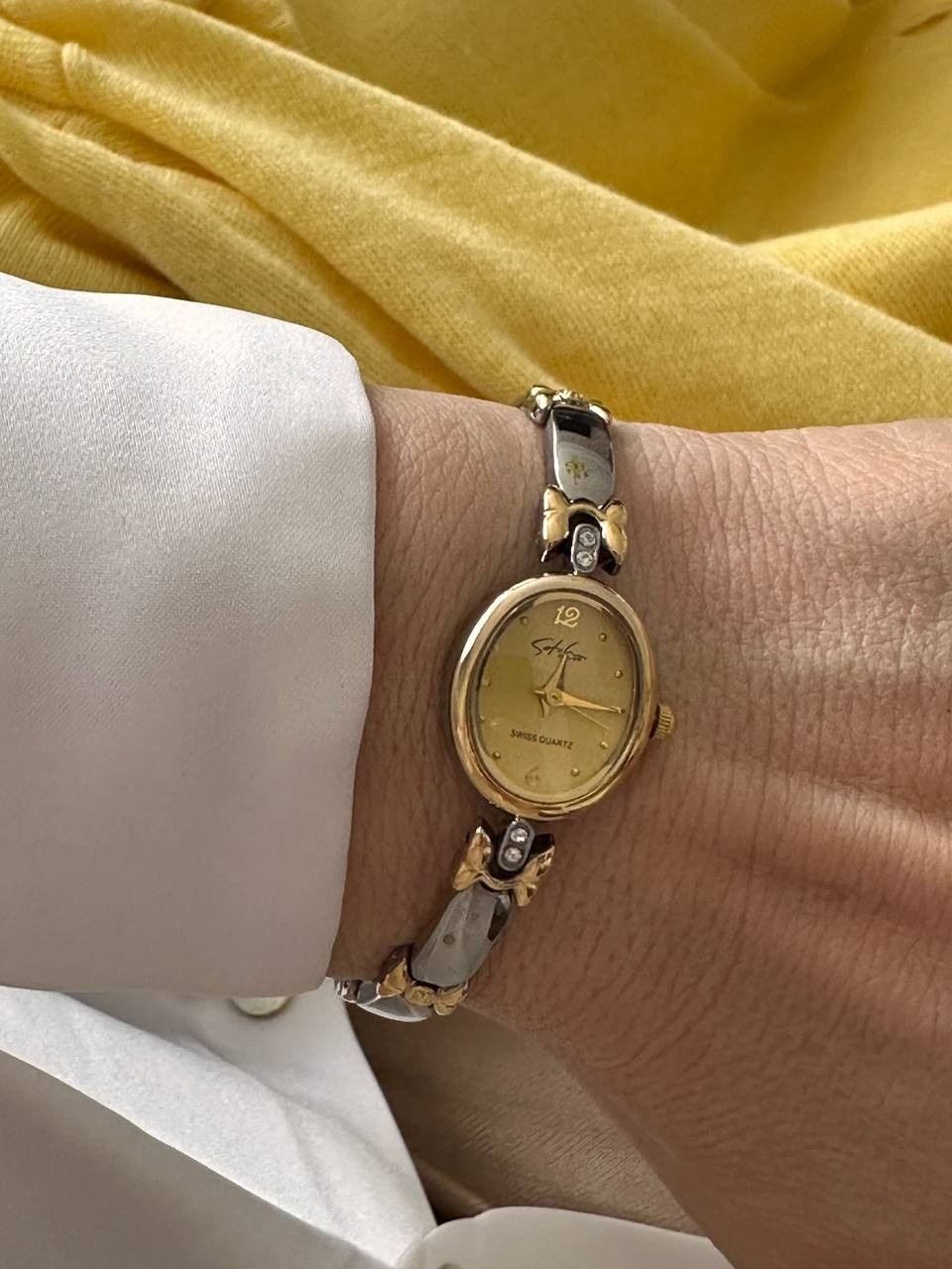 Vip Çelik Gold ve Gümüş Renkli Premium Seri Sarı Kadranlı Kadın Kol Saati