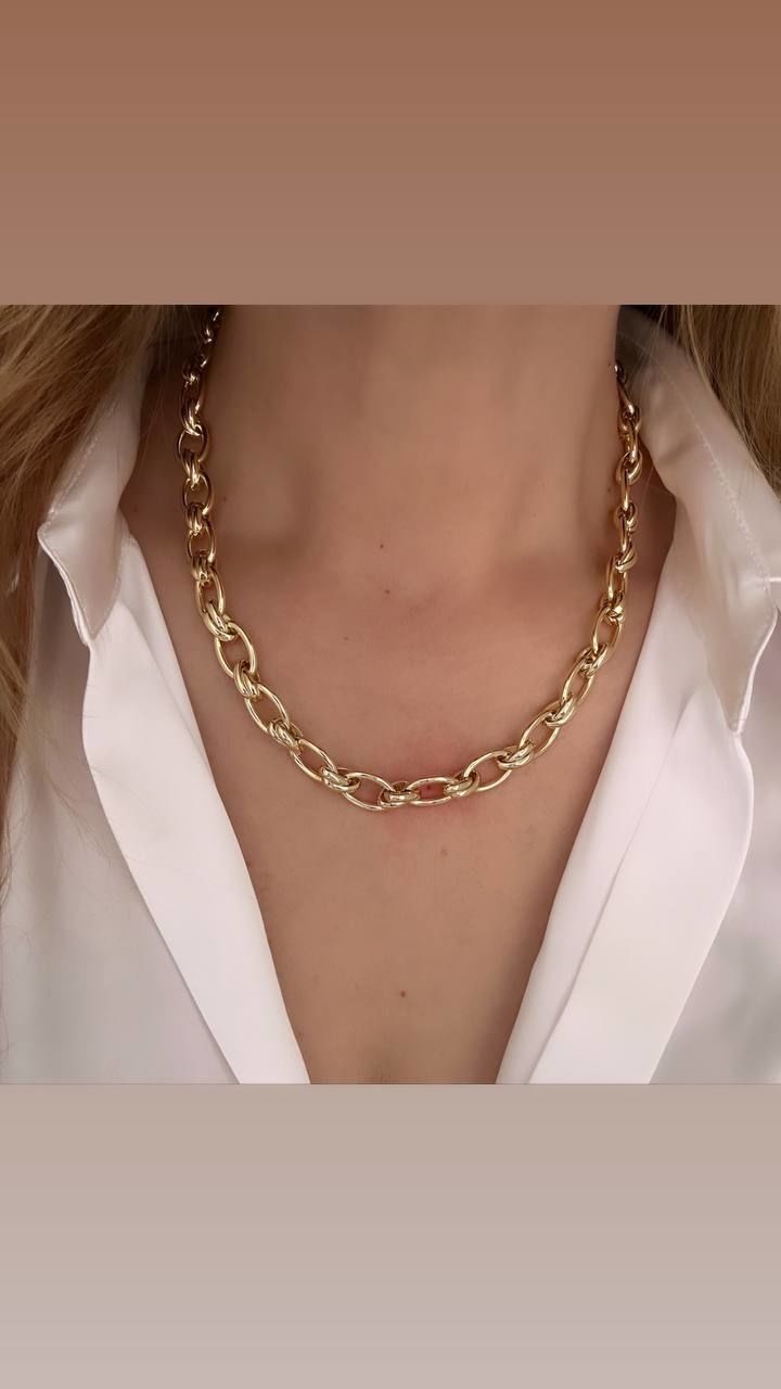 Vip Çelik Gold Renk Antialerjik Kalın Zincir Kolye Uzunluk 45 cm. Kalınlık 8 mm.