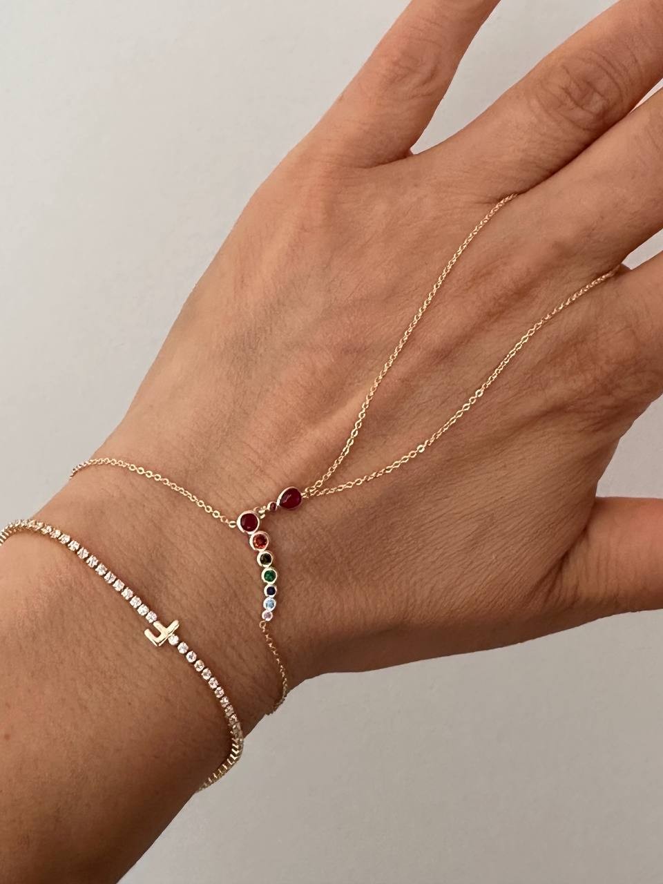 Gold Renk Zirkon Renkli Taşlı Rodyum Kaplama Şahmeran Bileklik
