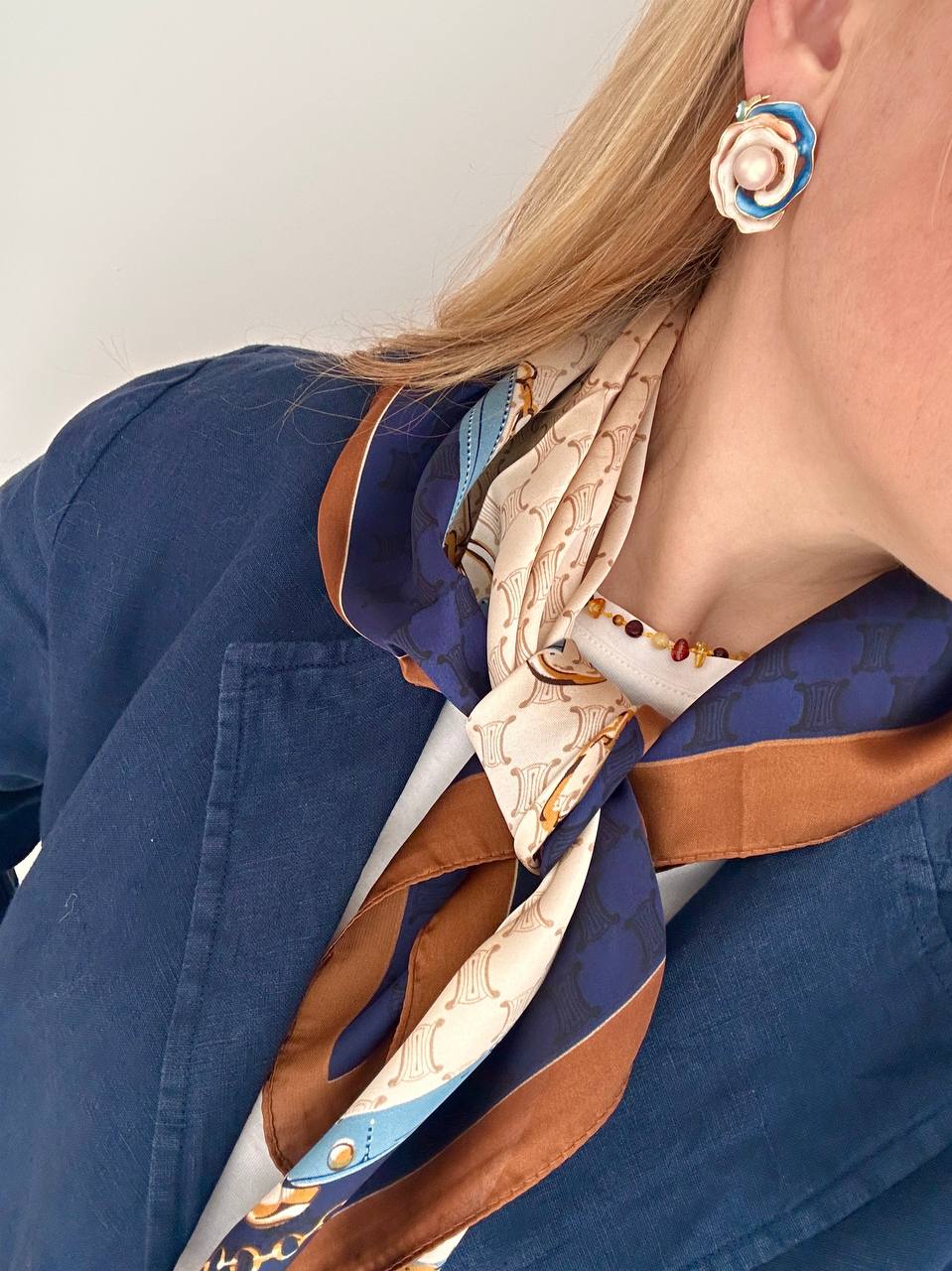 İpek Saten Kumaş Renkli Desenli Fular 70 x 70