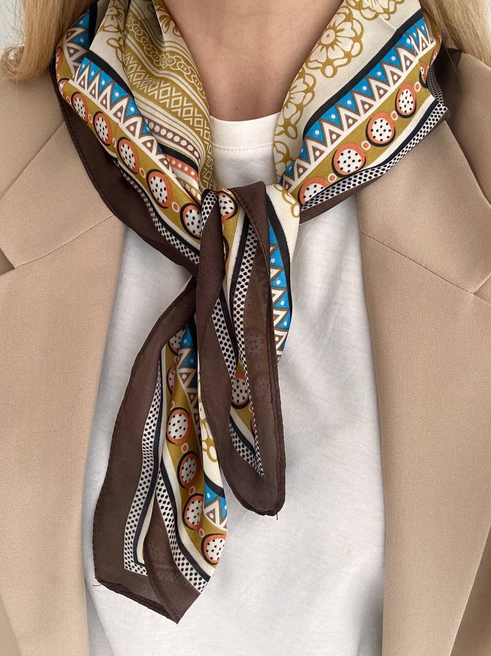 İpek Saten Kumaş Renkli Desenli Fular 70 x 70