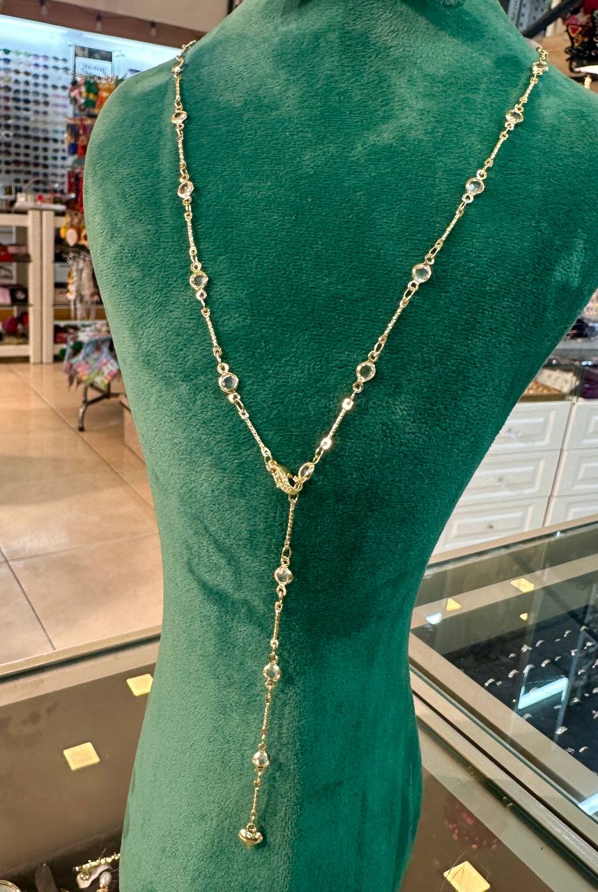 Vip Çelik Gold Renk Zirkon Taşlı Kolye Uzunluk 65 cm.